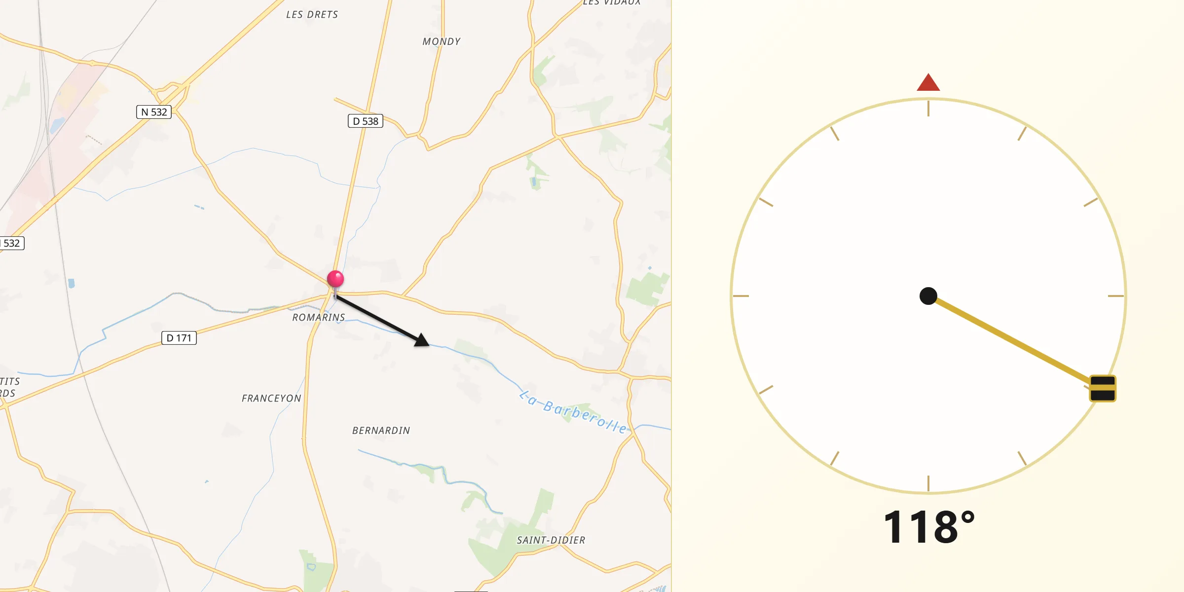Direction vers la Qibla depuis Alixan