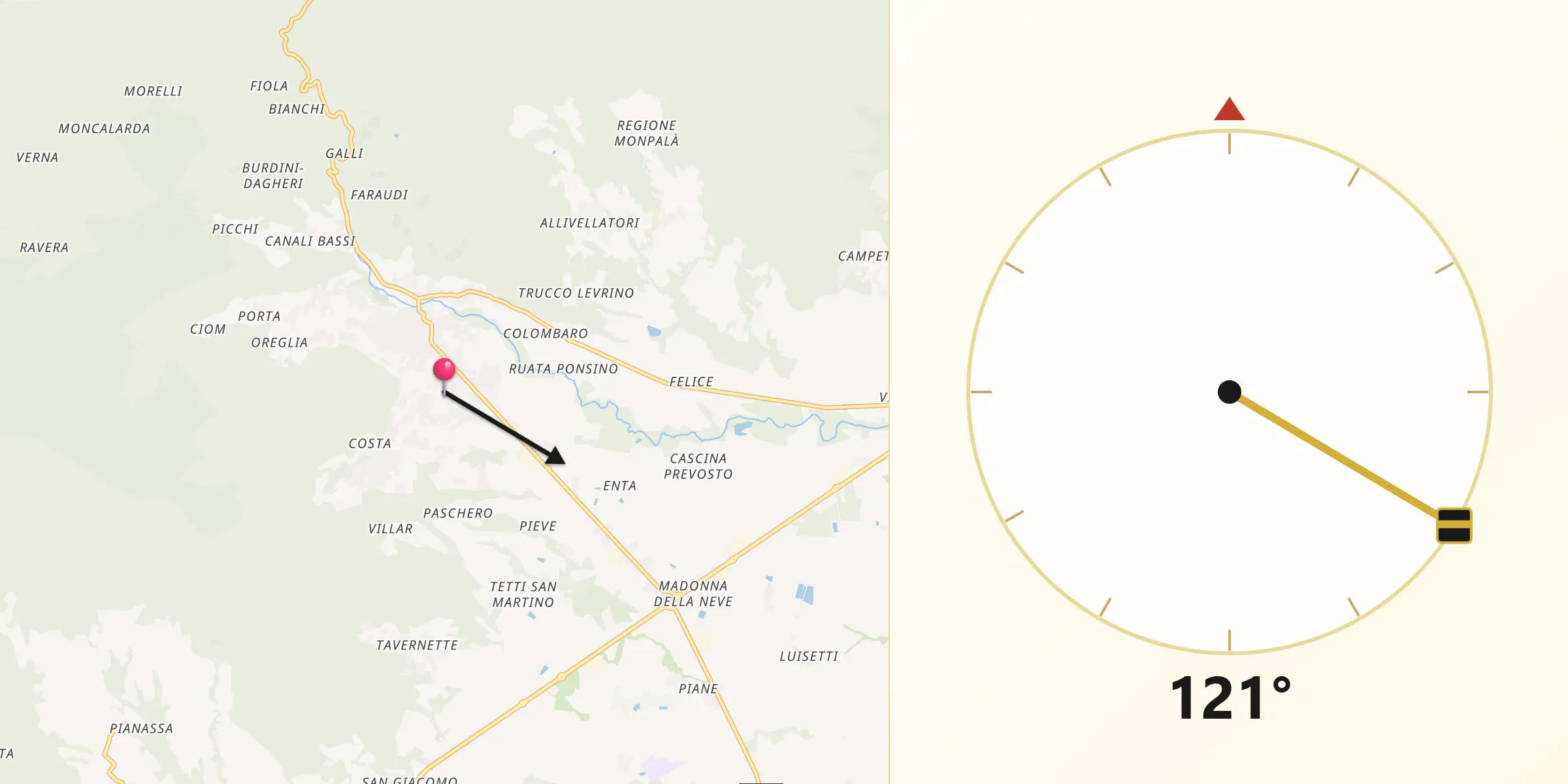 Direzione della Qibla da Cumiana