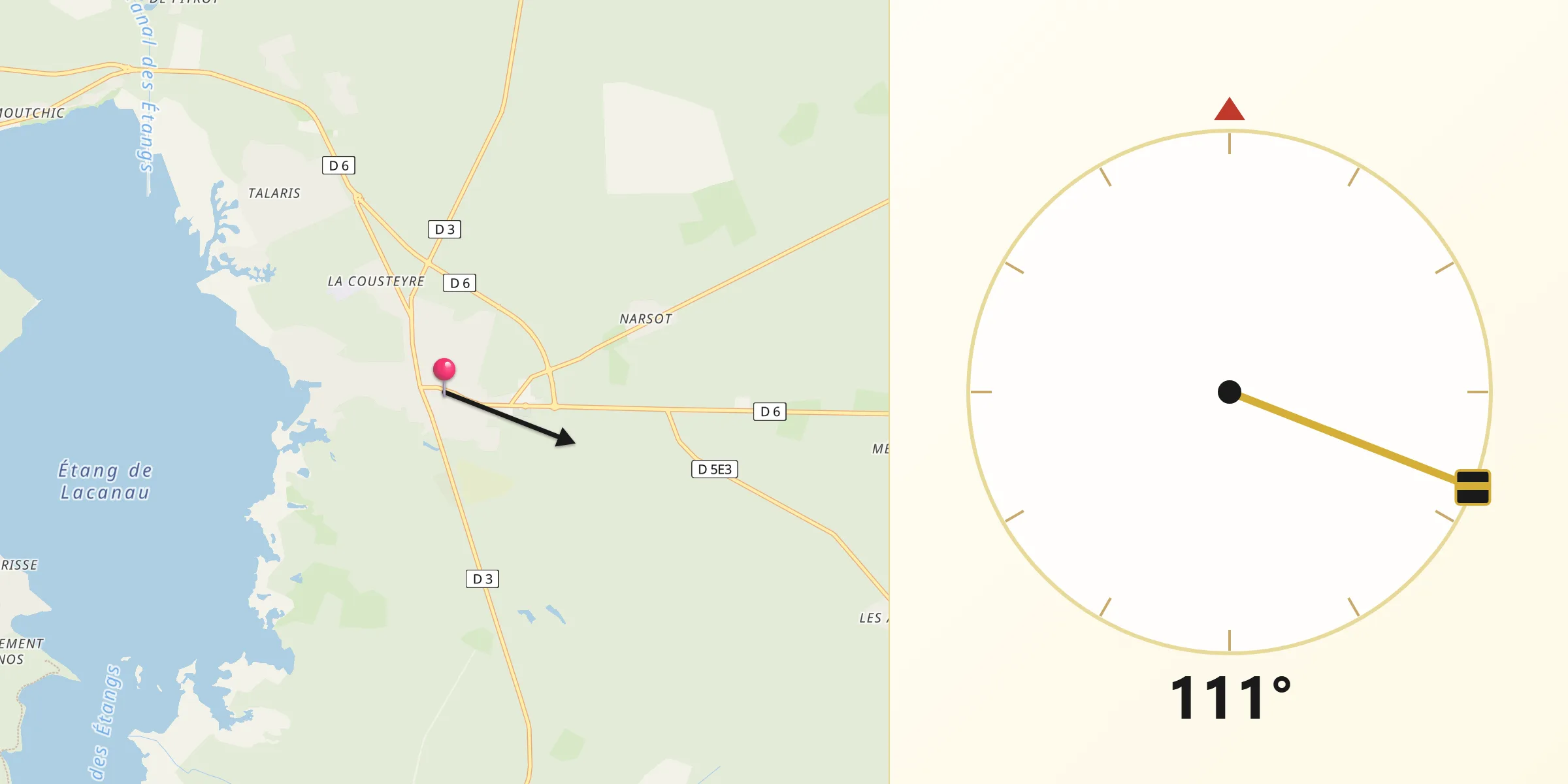 Direction vers la Qibla depuis Lacanau