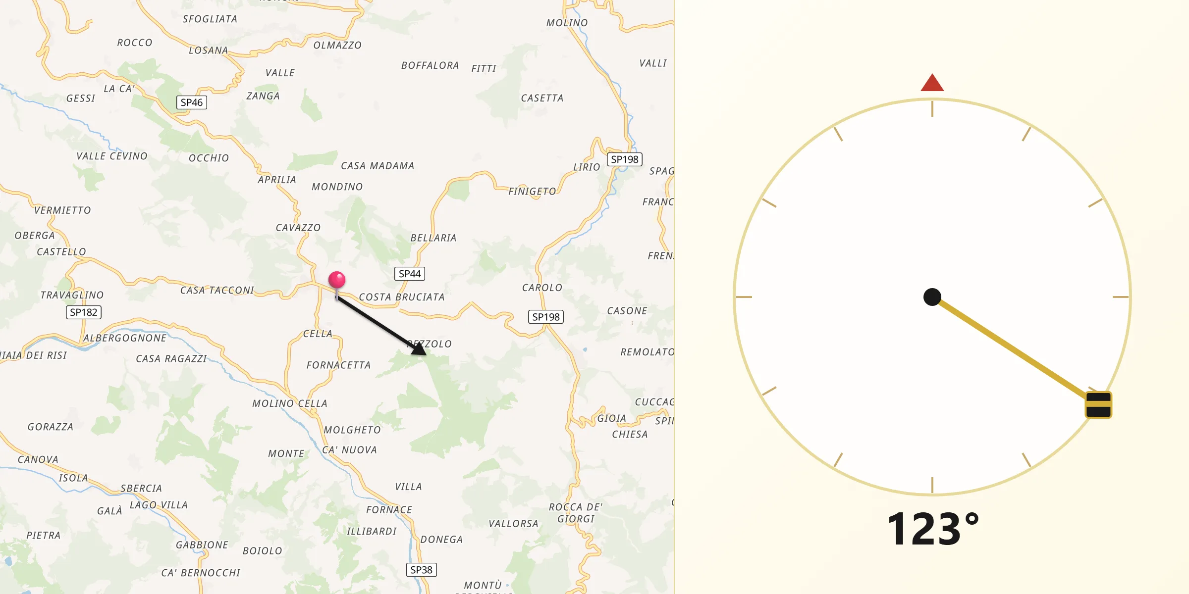 Direzione della Qibla da Montalto Pavese