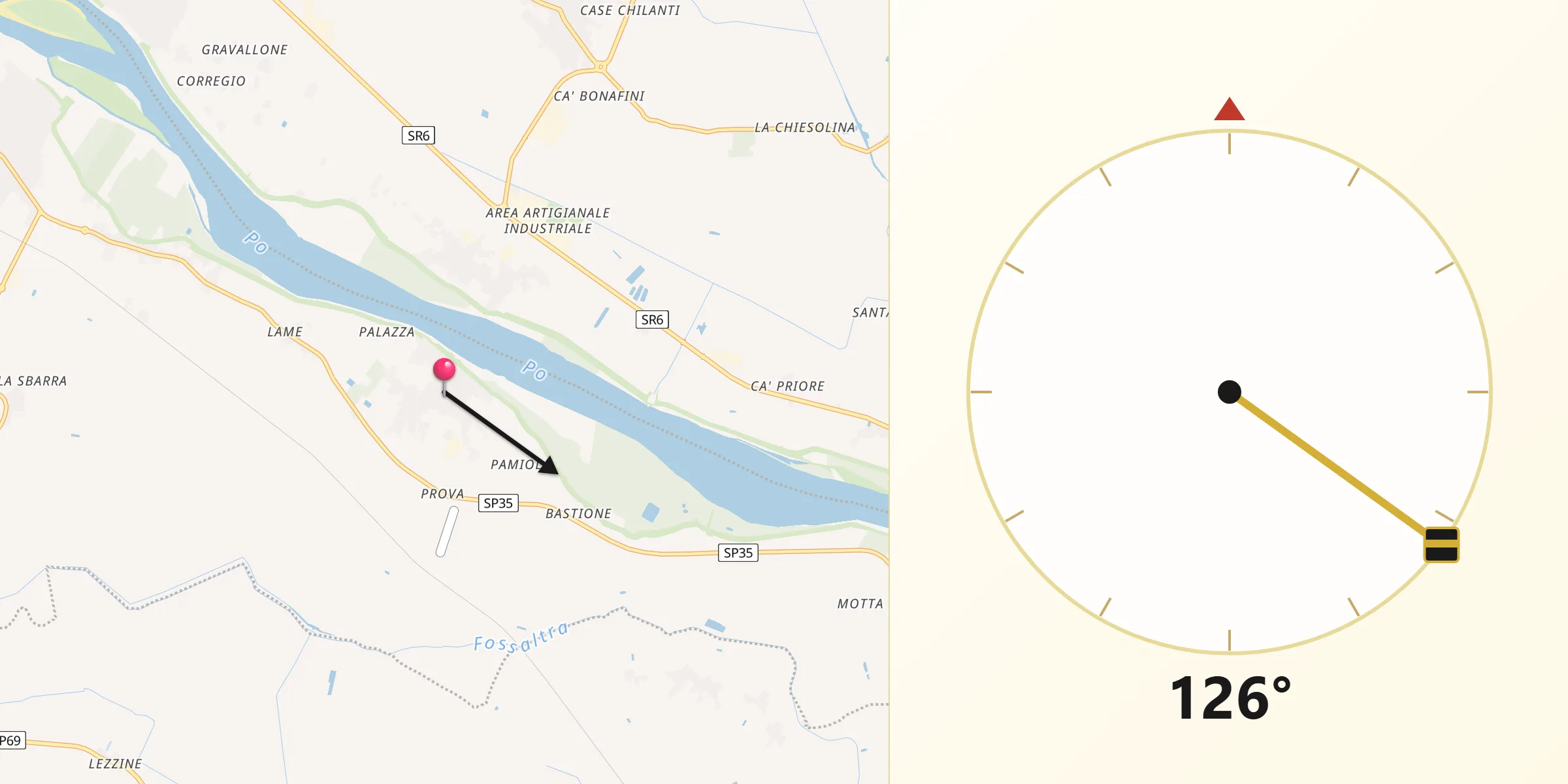 Direzione della Qibla da Felonica