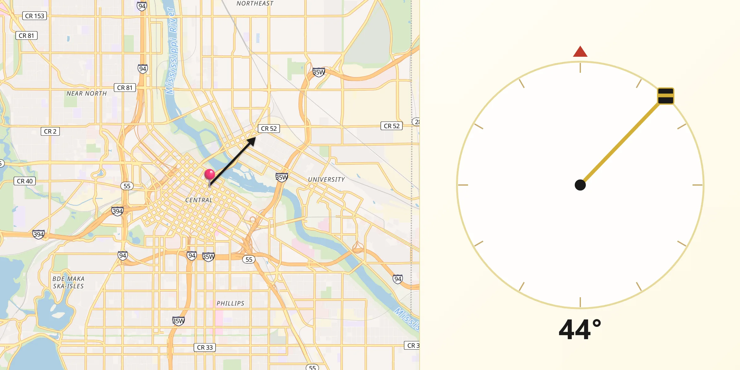 Kierunek Qibla z Minneapolis