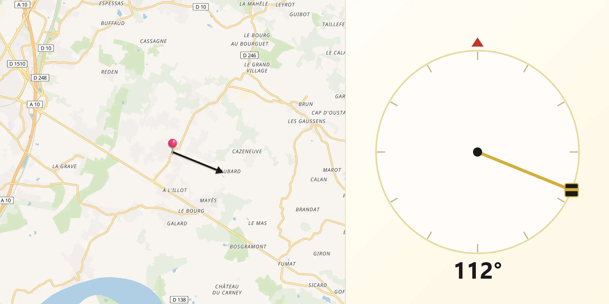 Direction vers la Qibla depuis La Lande-de-Fronsac