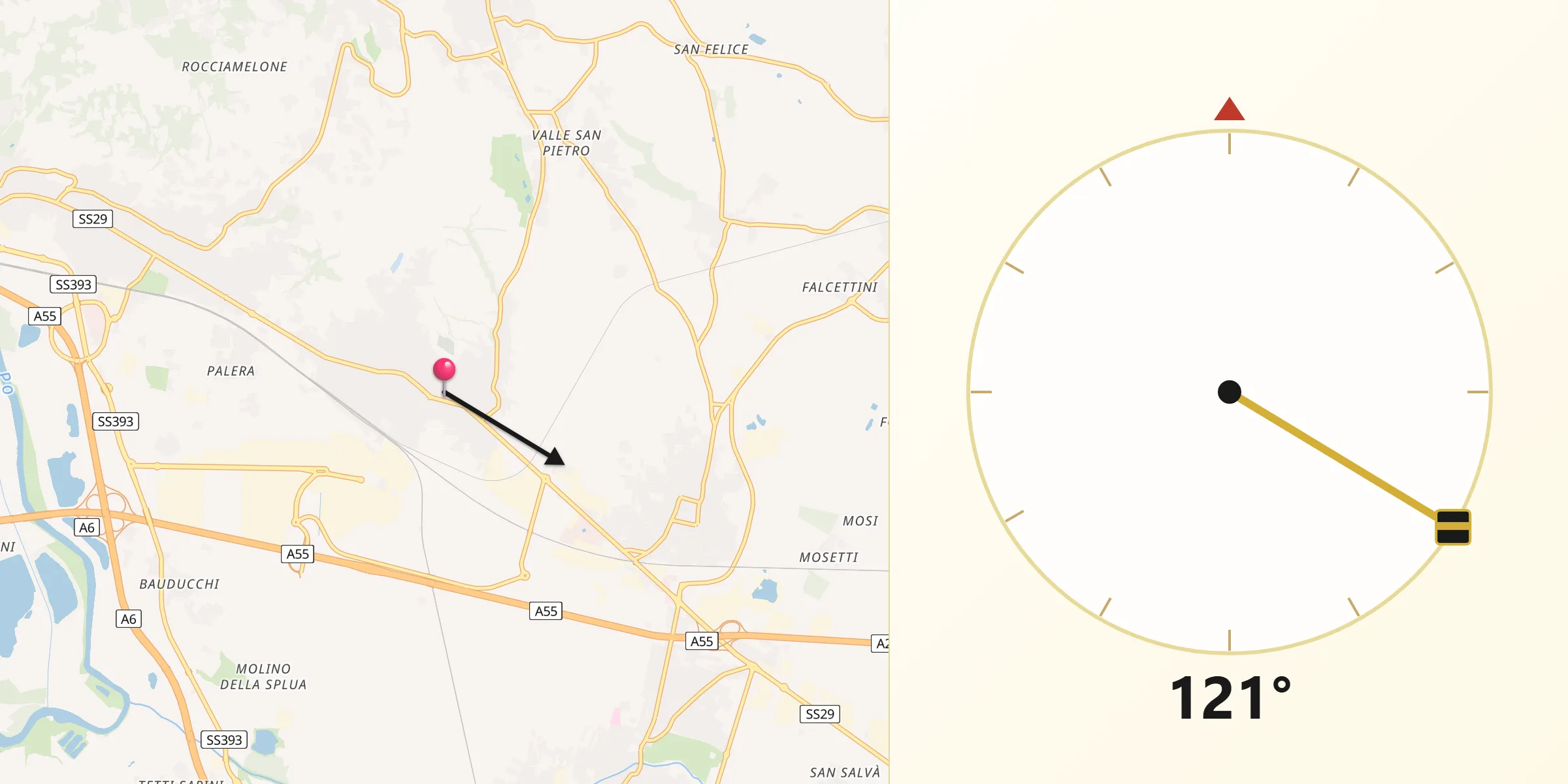 Direzione della Qibla da Trofarello
