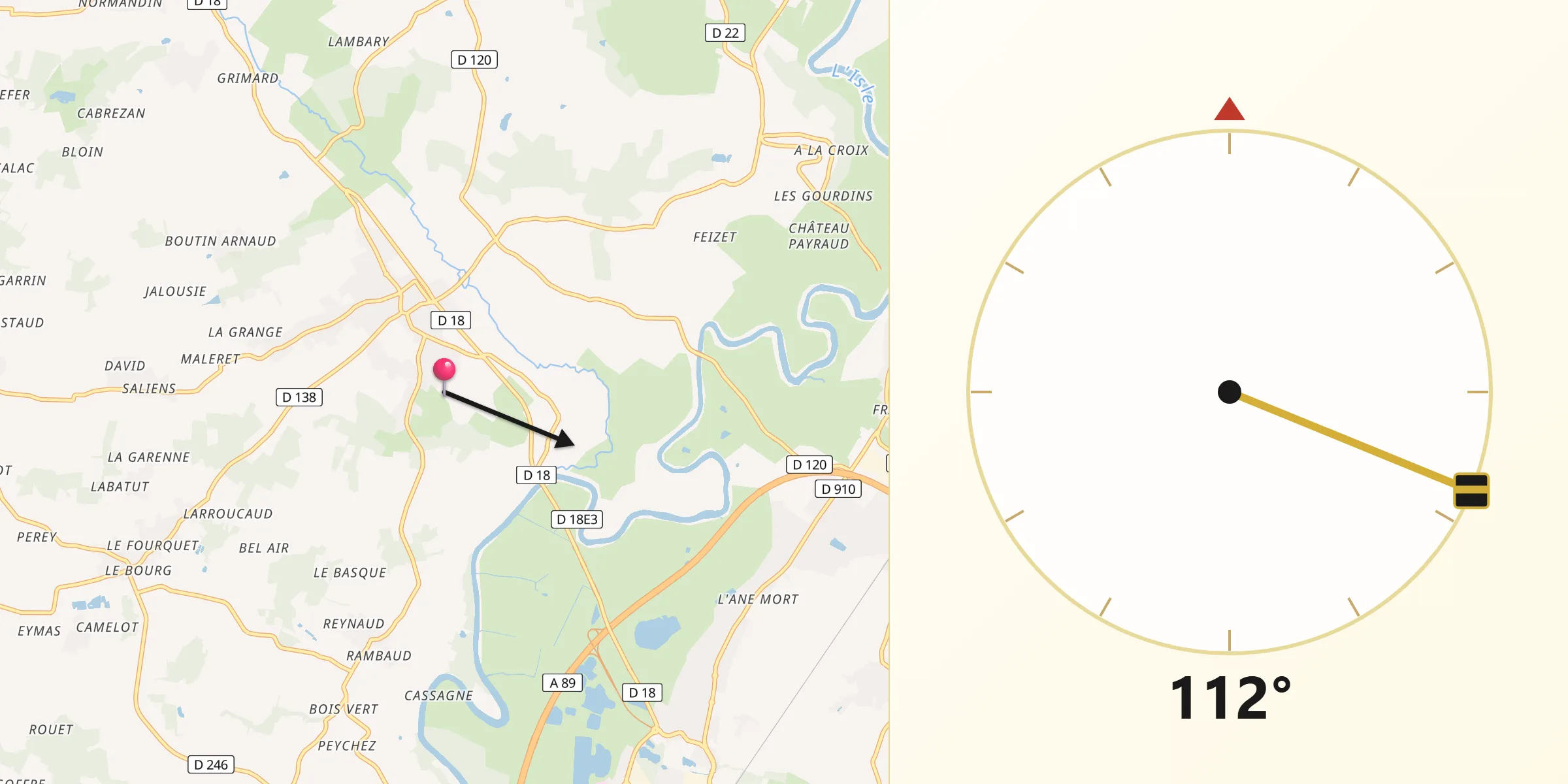 Direction vers la Qibla depuis Galgon