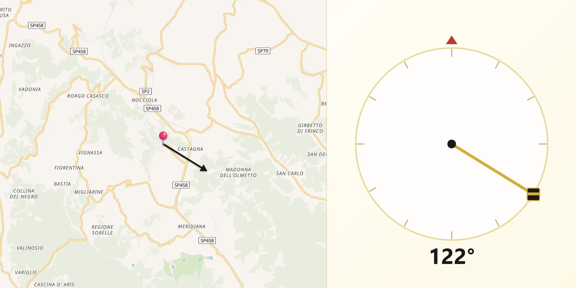 Direzione della Qibla da Chiusano d'Asti