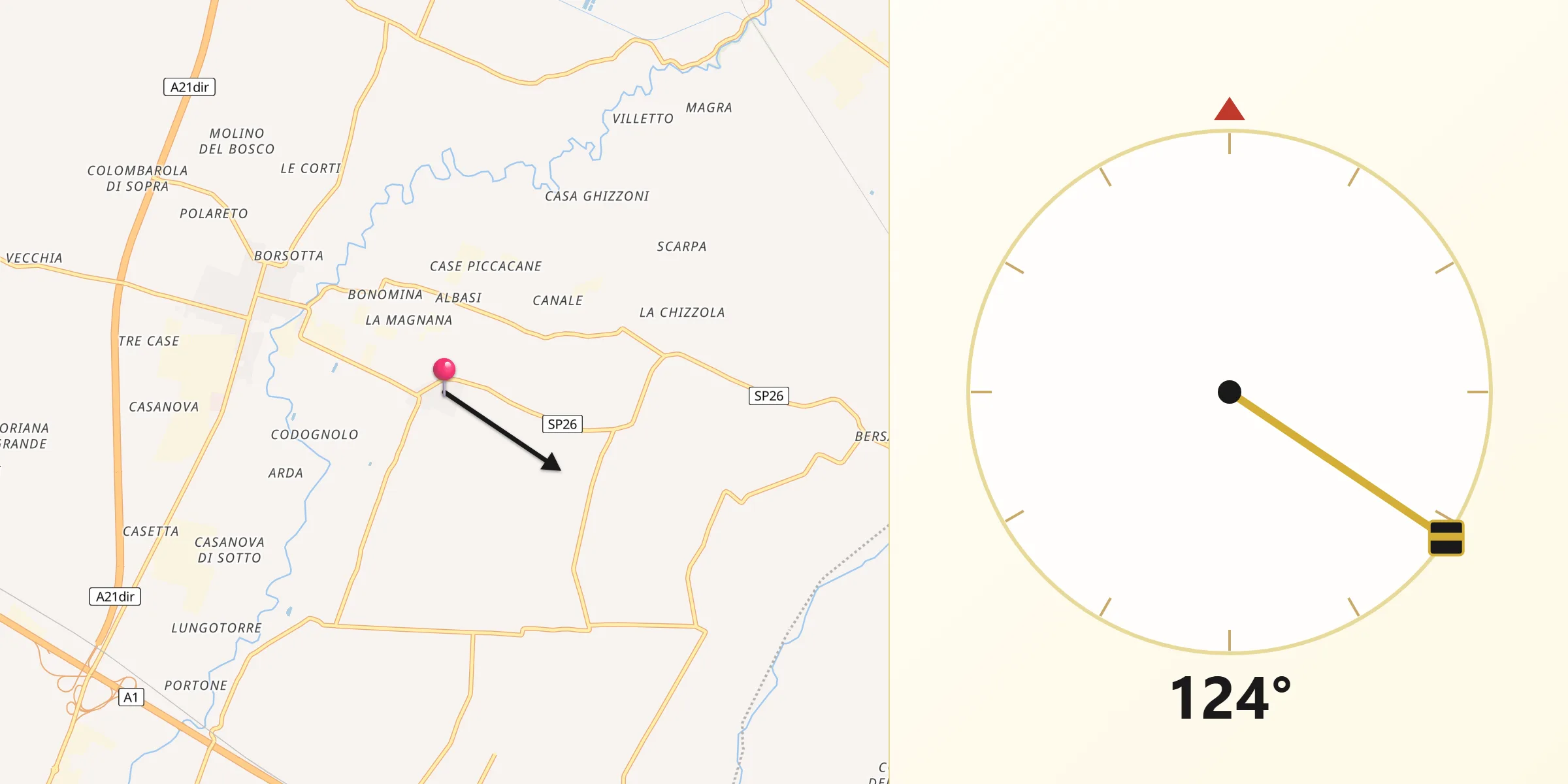 Direzione della Qibla da Besenzone