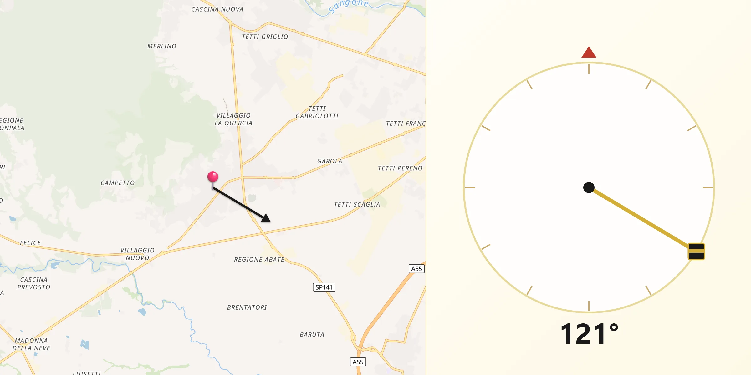 Direzione della Qibla da Piossasco