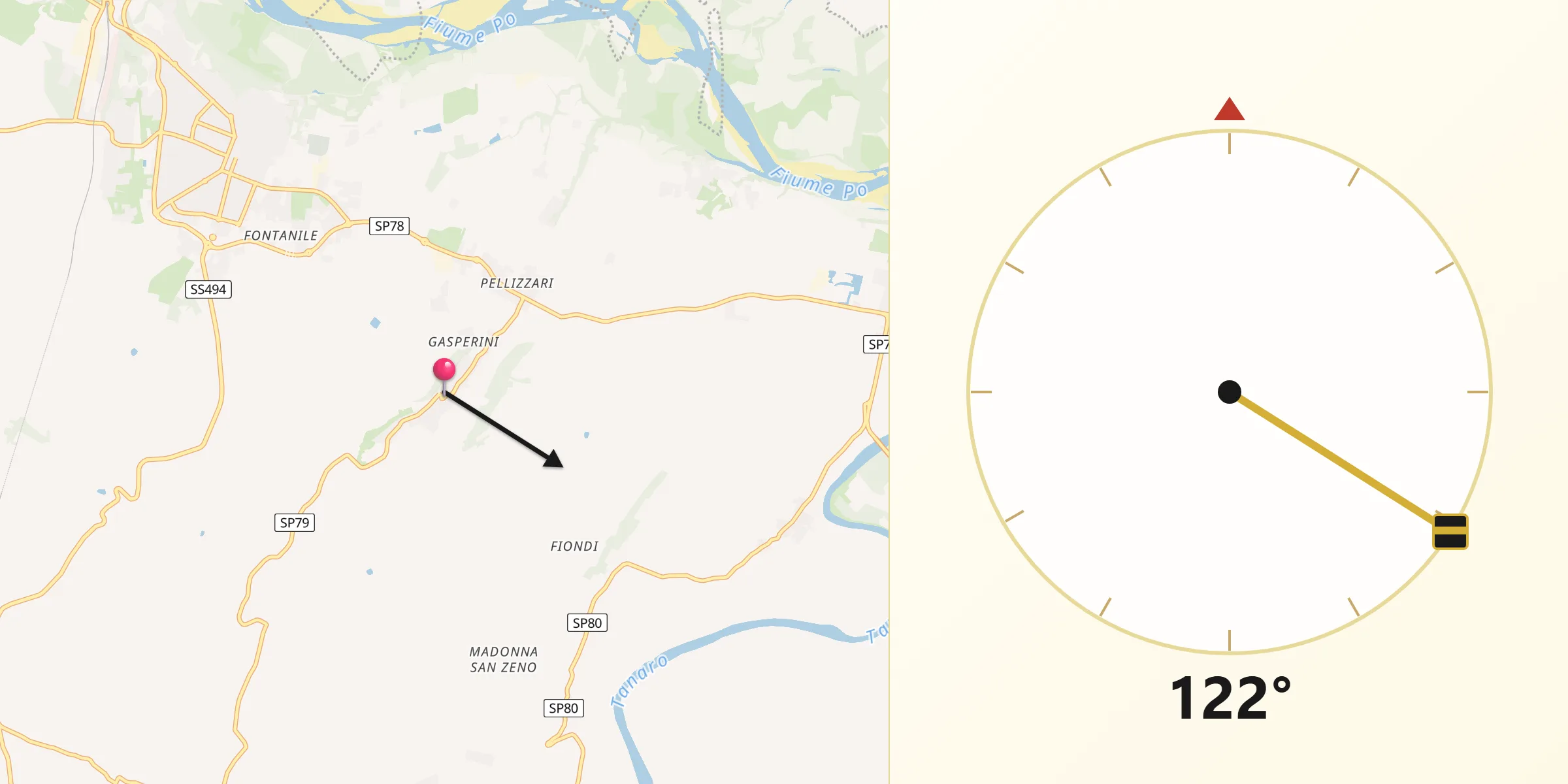 Direzione della Qibla da Pecetto di Valenza
