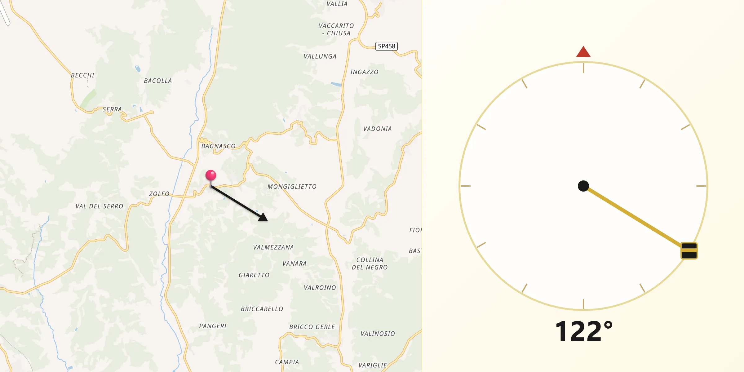 Direzione della Qibla da Montafia