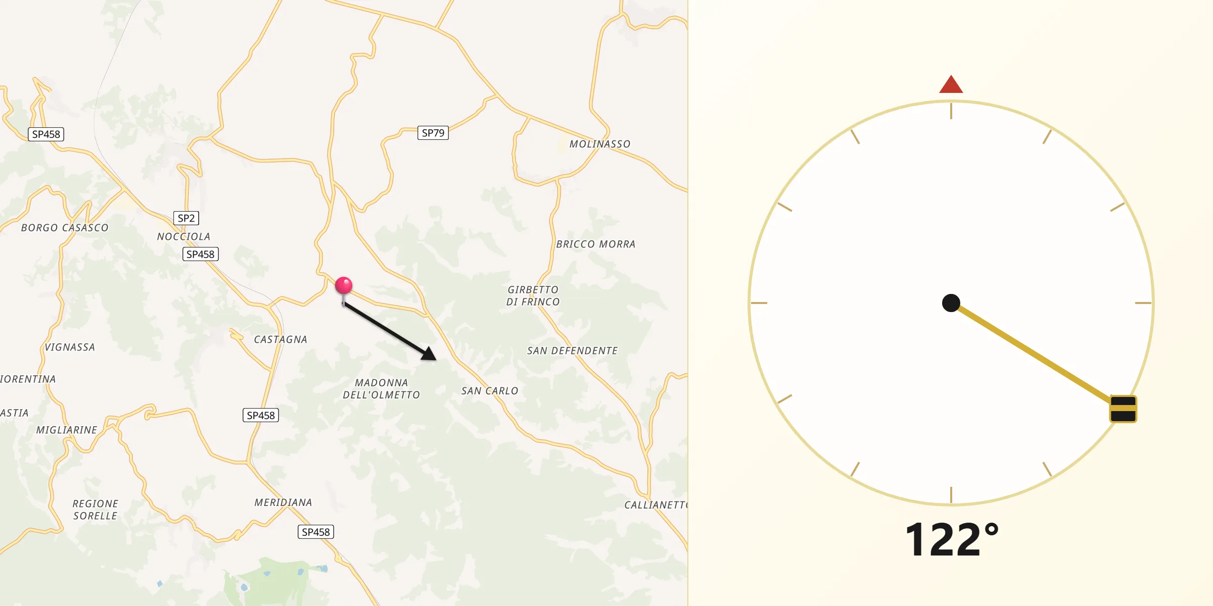 Direzione della Qibla da Cossombrato