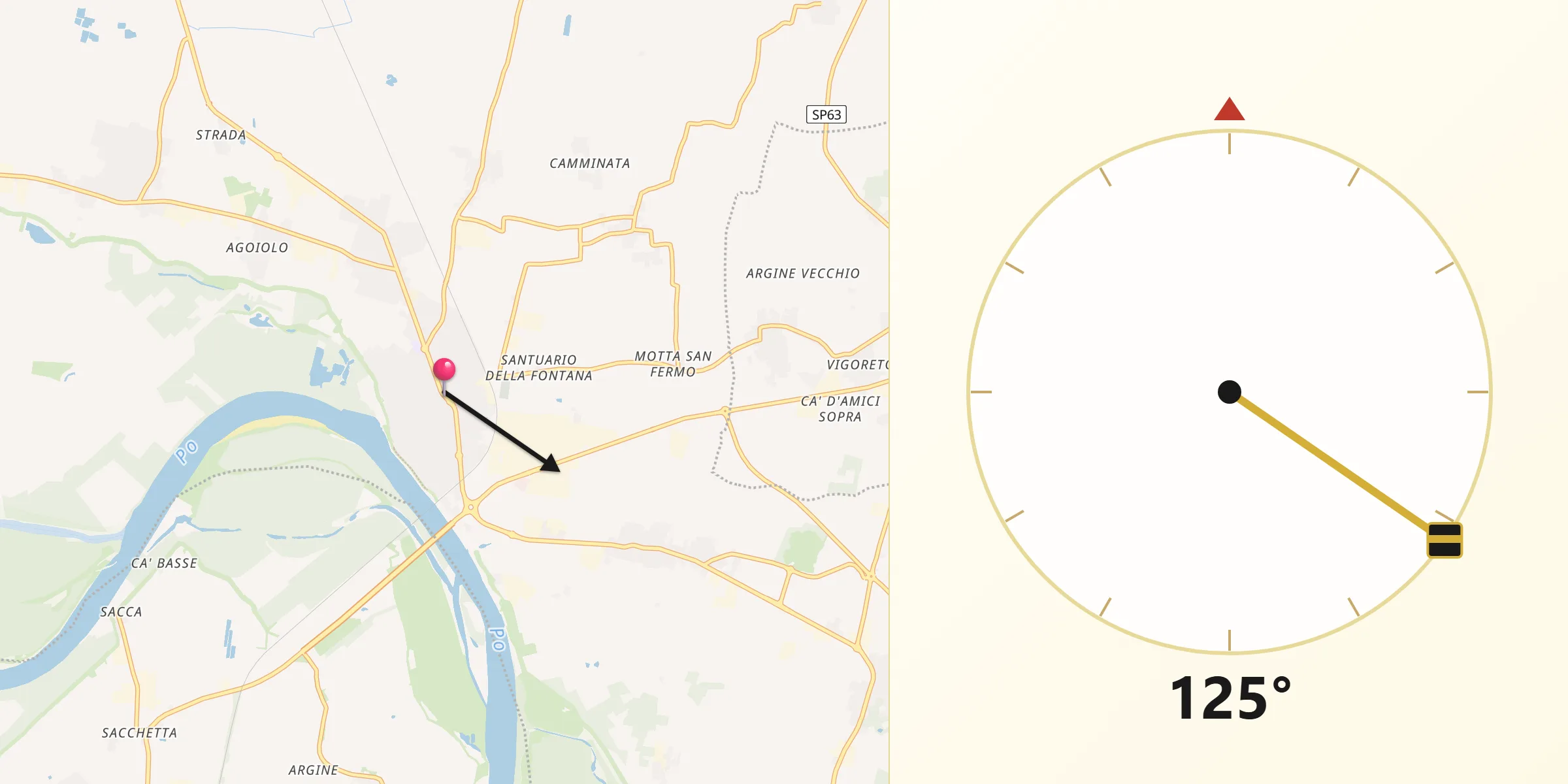 Direzione della Qibla da Casalmaggiore