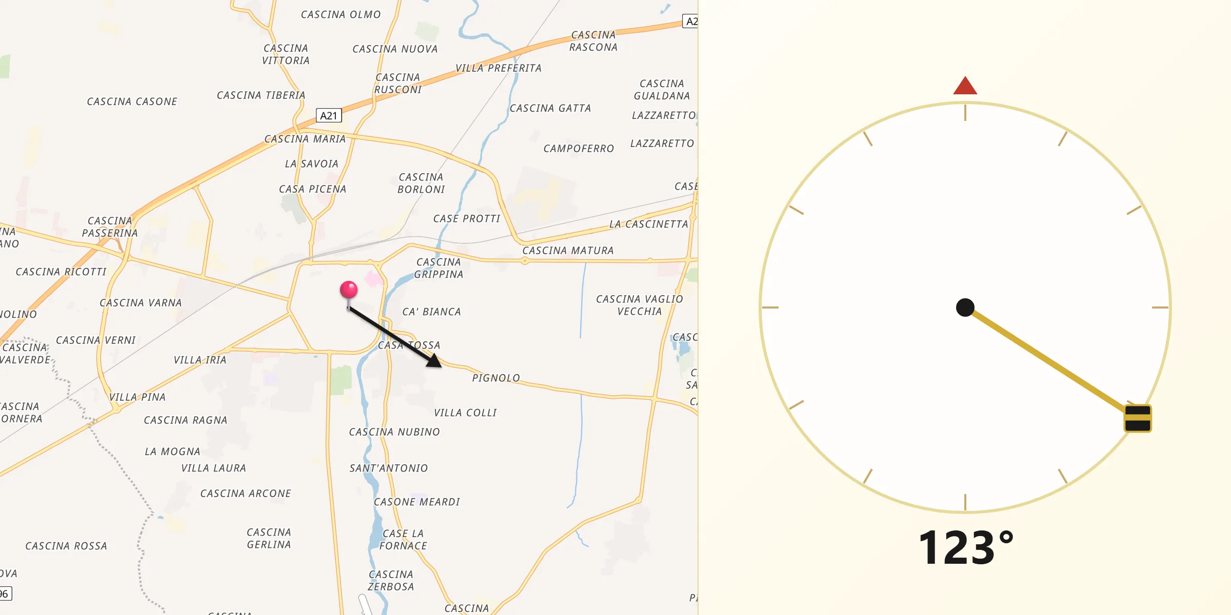 Direzione della Qibla da Voghera