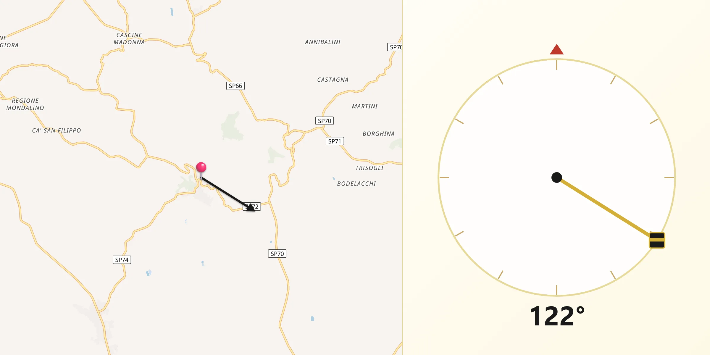 Direzione della Qibla da Cuccaro Monferrato