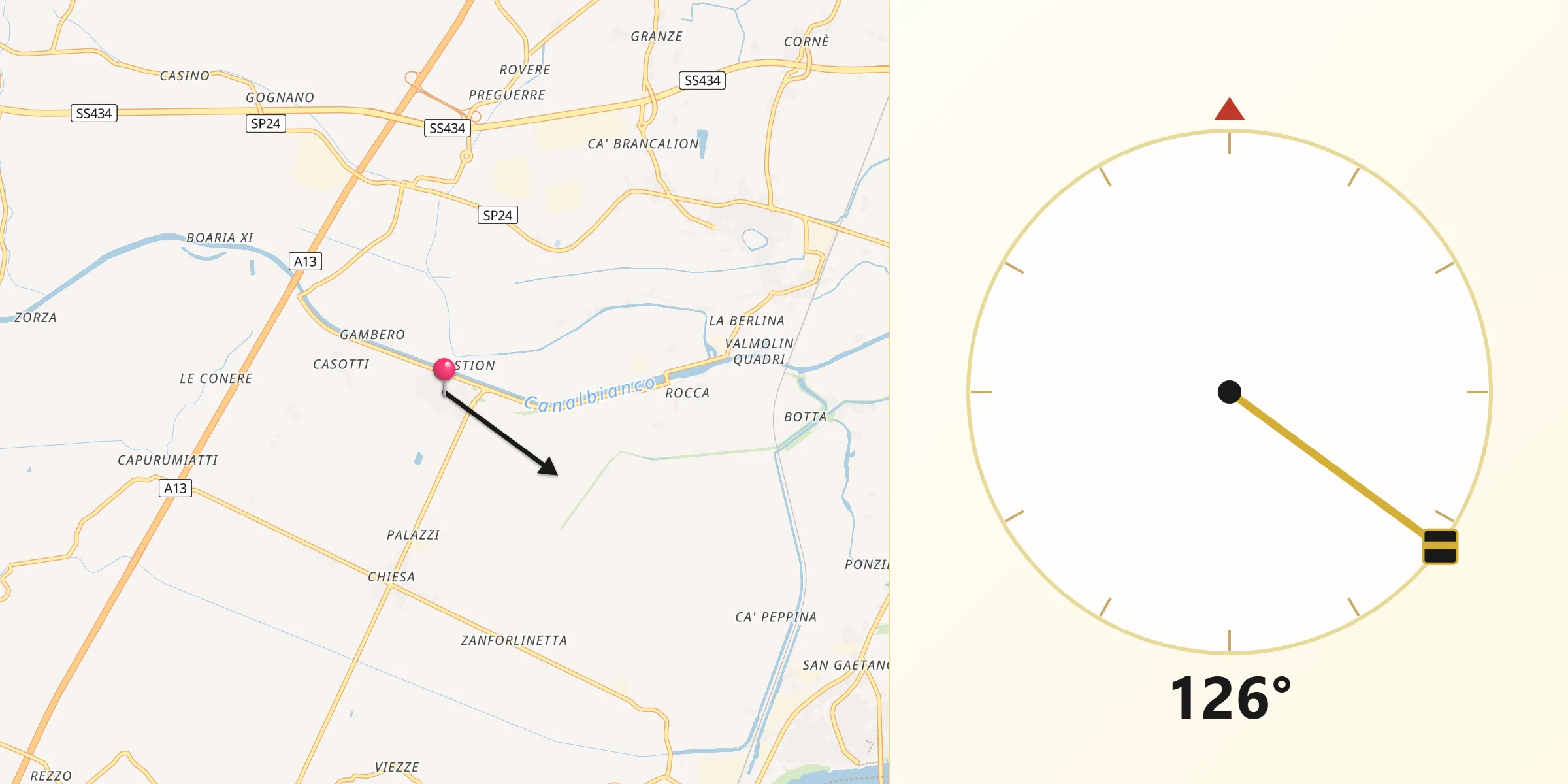 Direzione della Qibla da Frassinelle Polesine