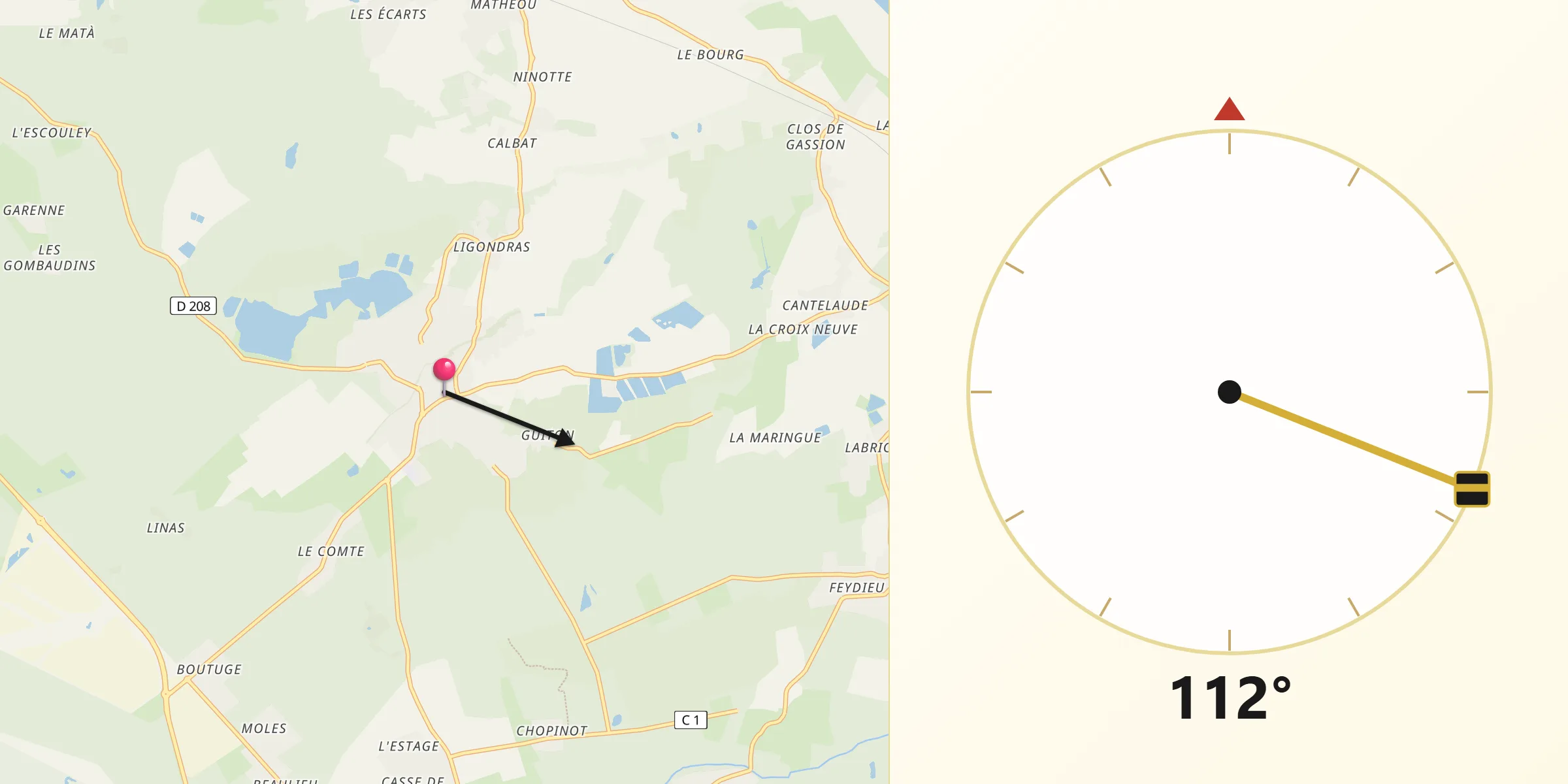Direction vers la Qibla depuis Arsac