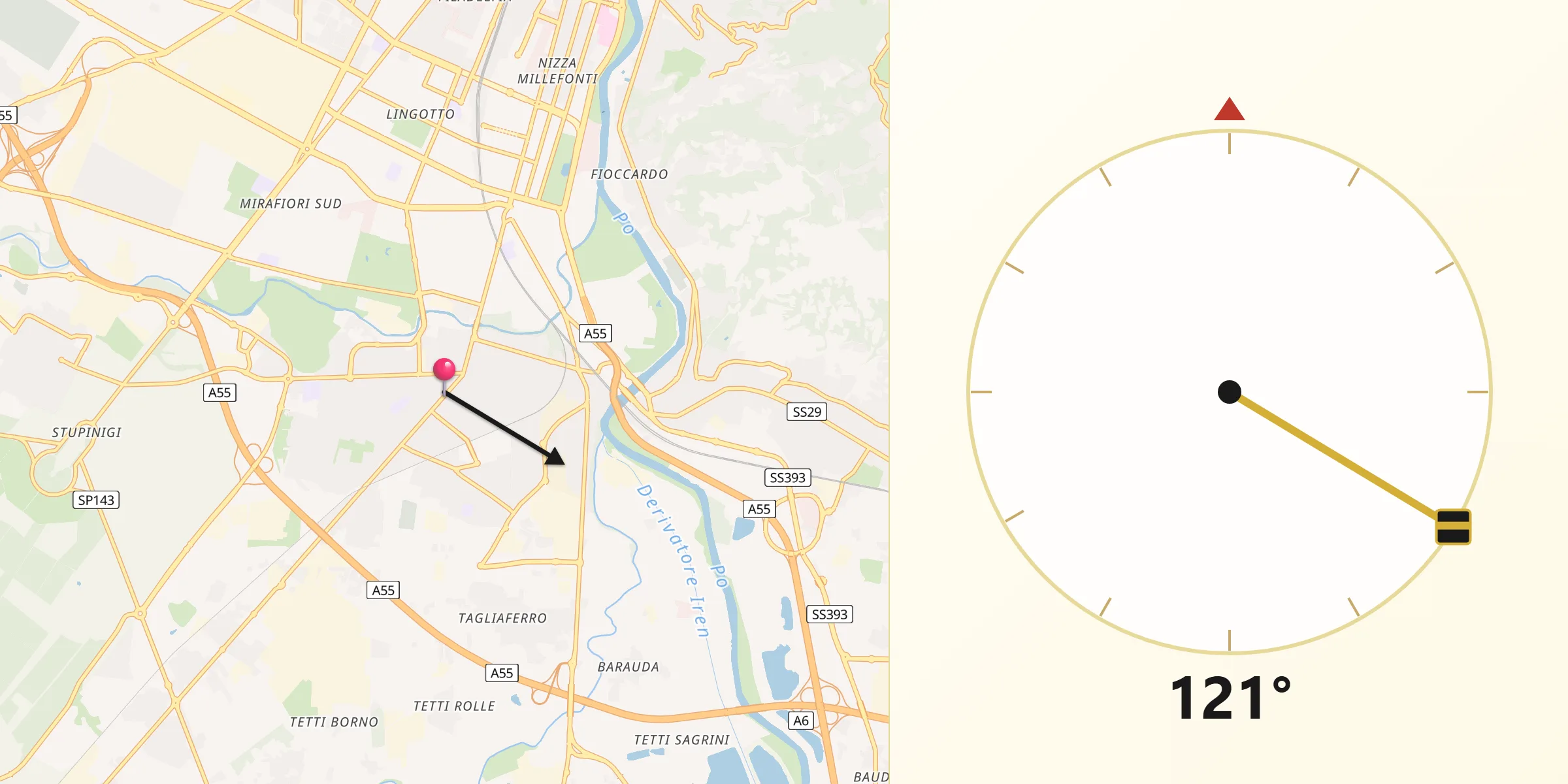 Direzione della Qibla da Nichelino