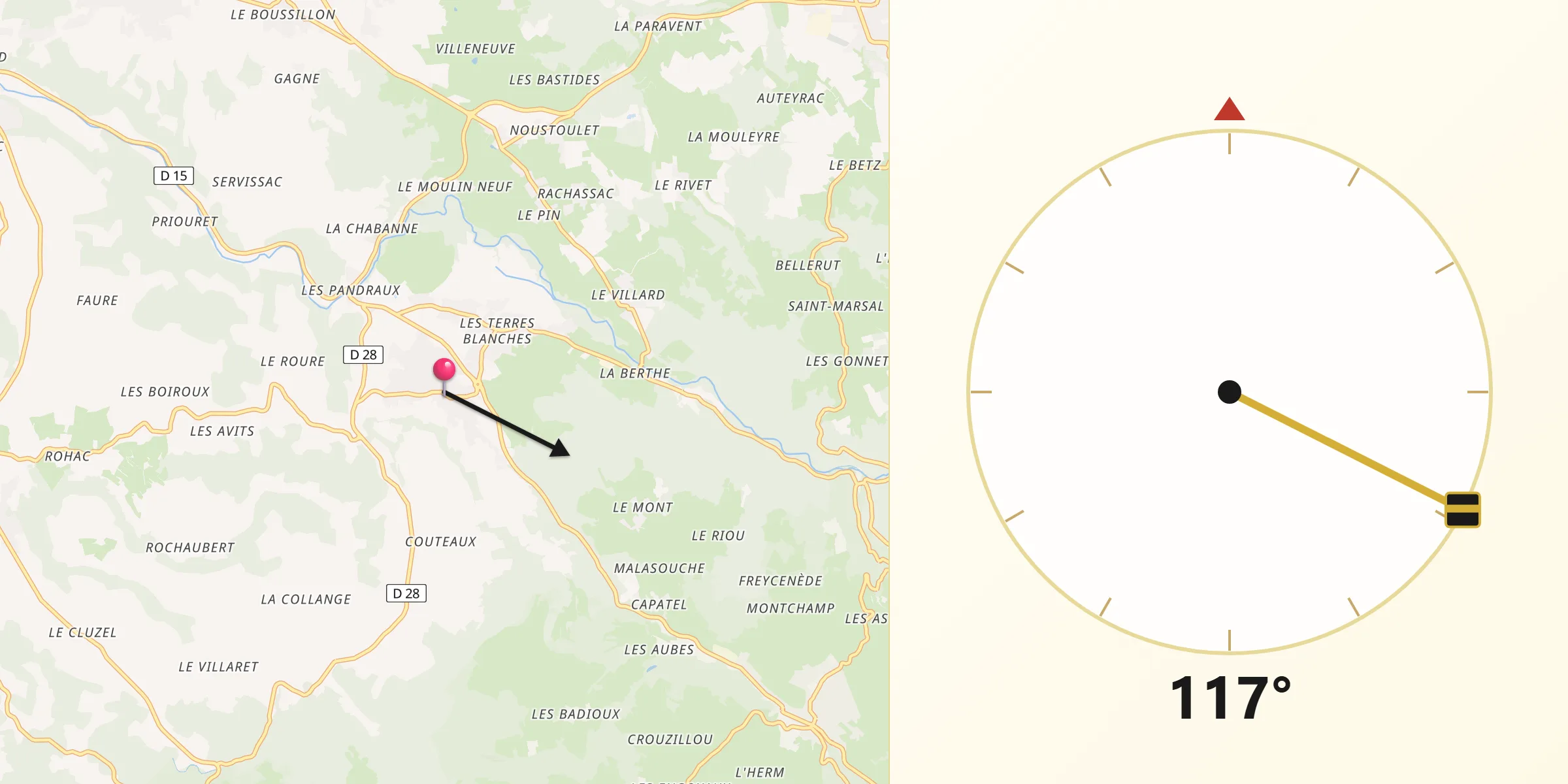 Direction vers la Qibla depuis Lantriac