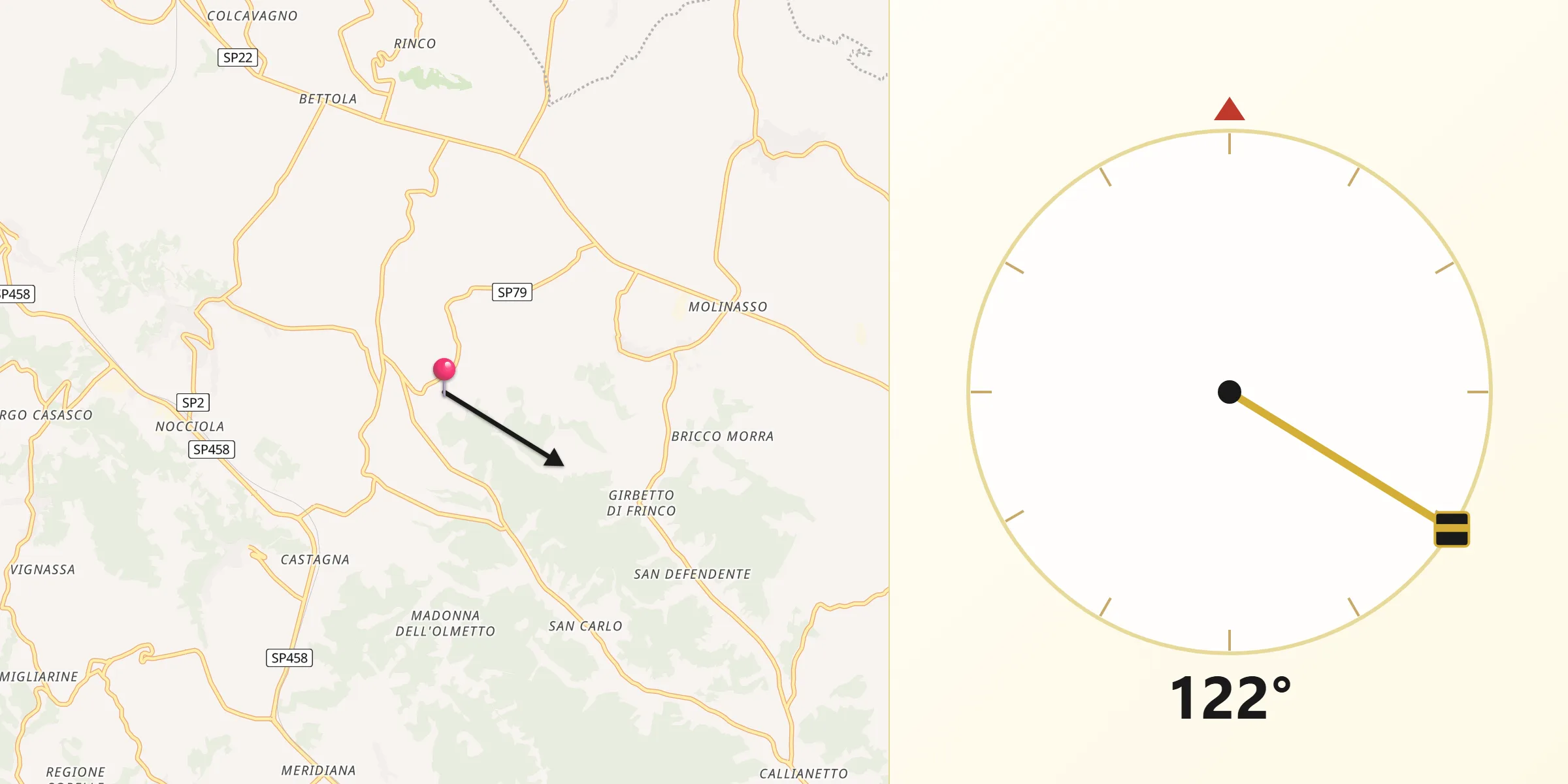 Direzione della Qibla da Corsione