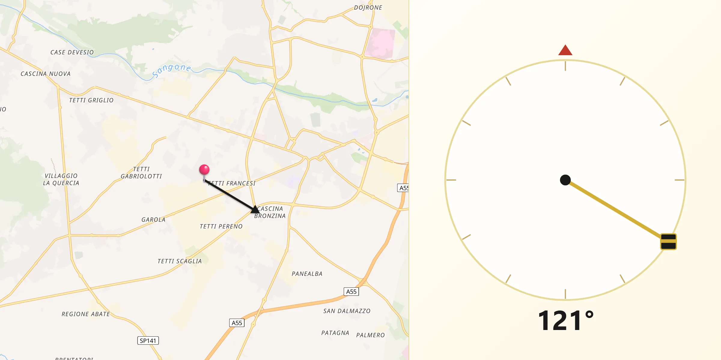 Direzione della Qibla da Gerbole