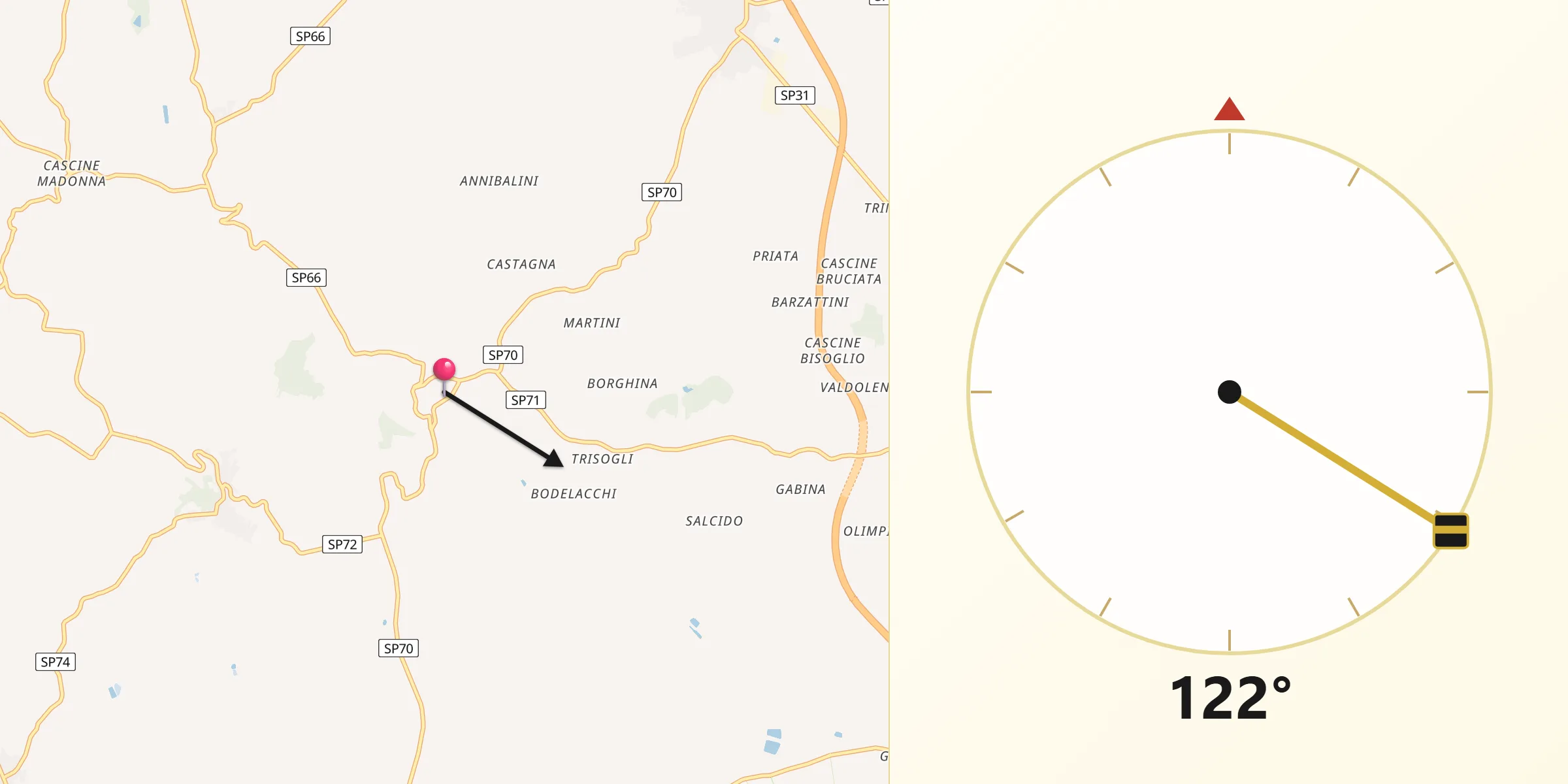 Direzione della Qibla da Lu