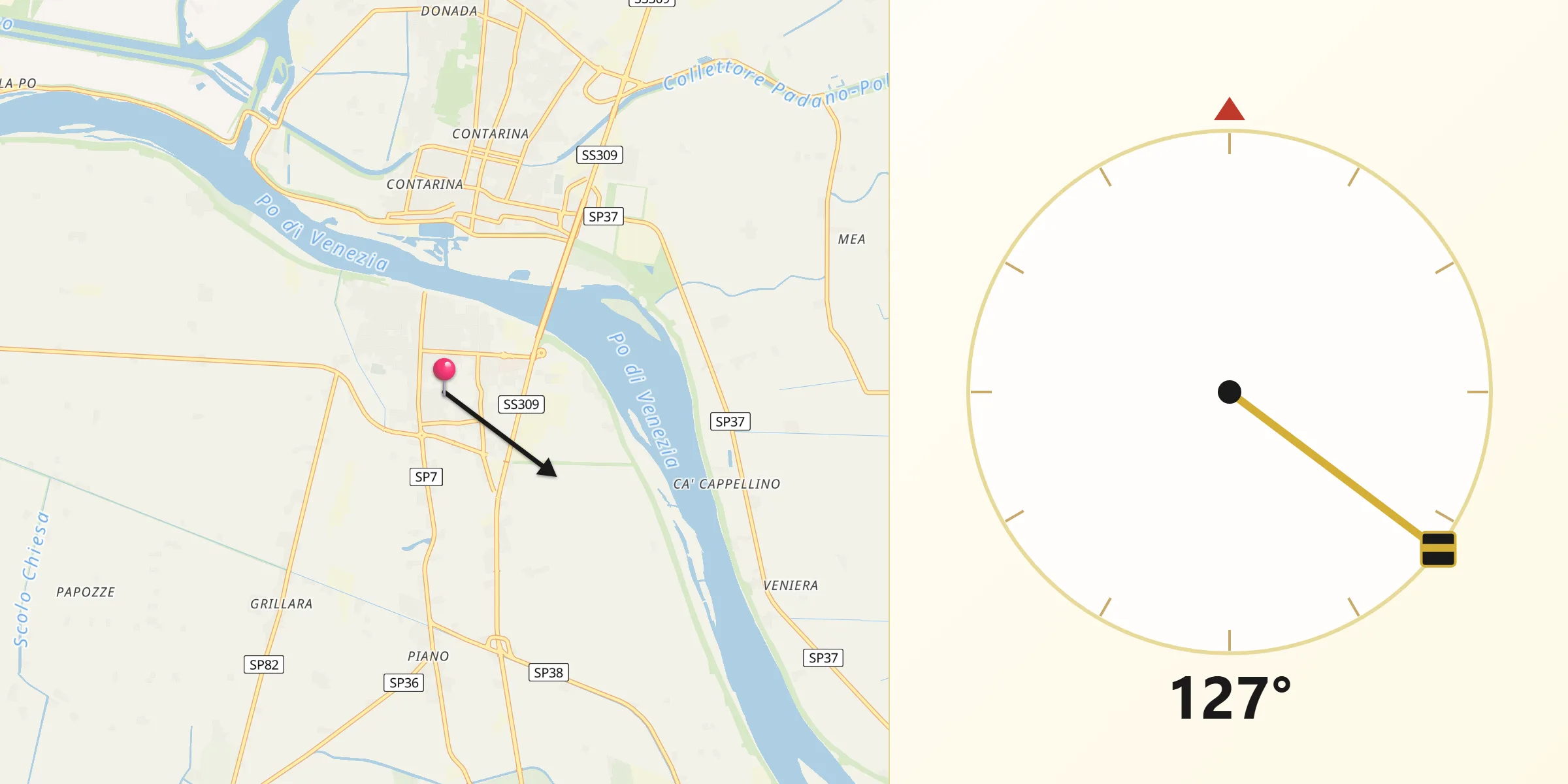 Direzione della Qibla da Taglio di Po