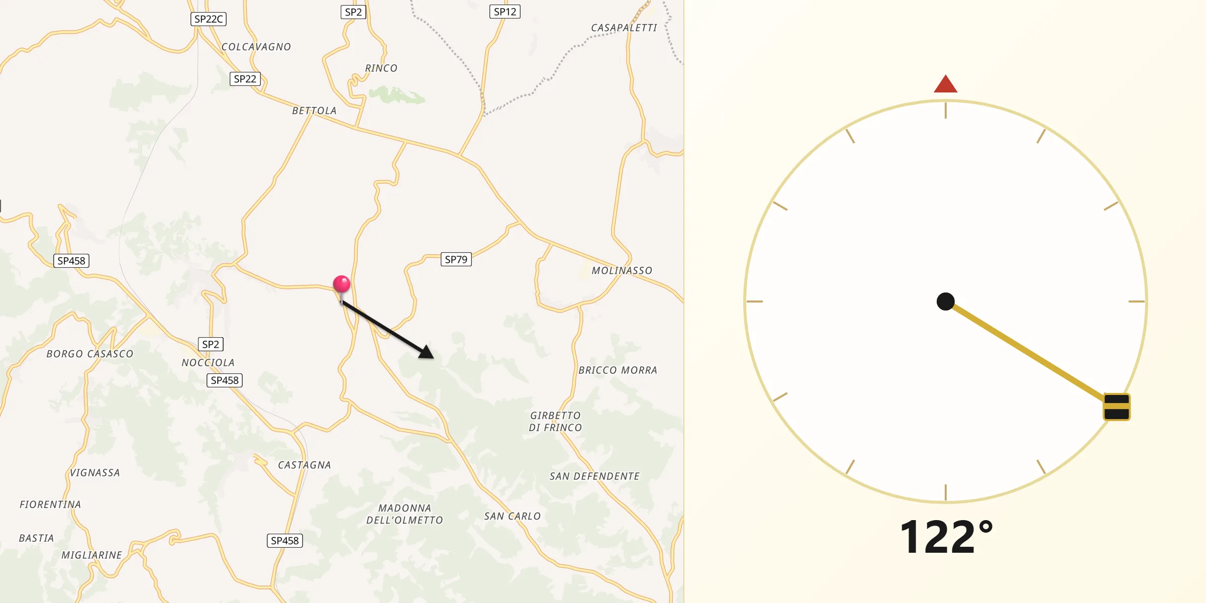 Direzione della Qibla da Villa San Secondo