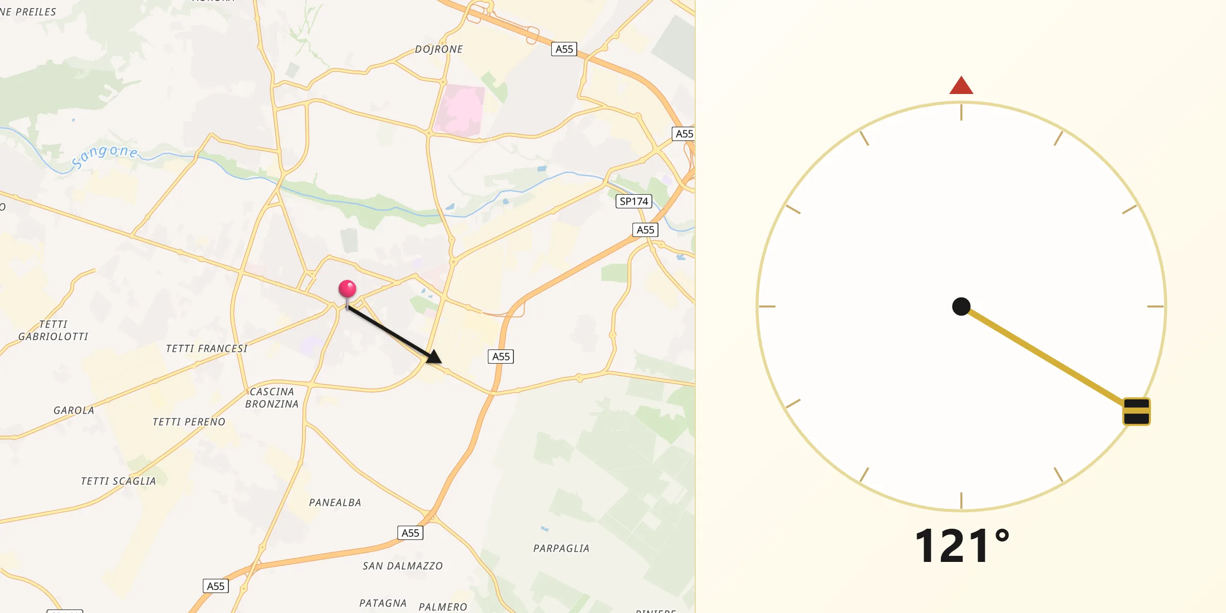 Direzione della Qibla da Orbassano
