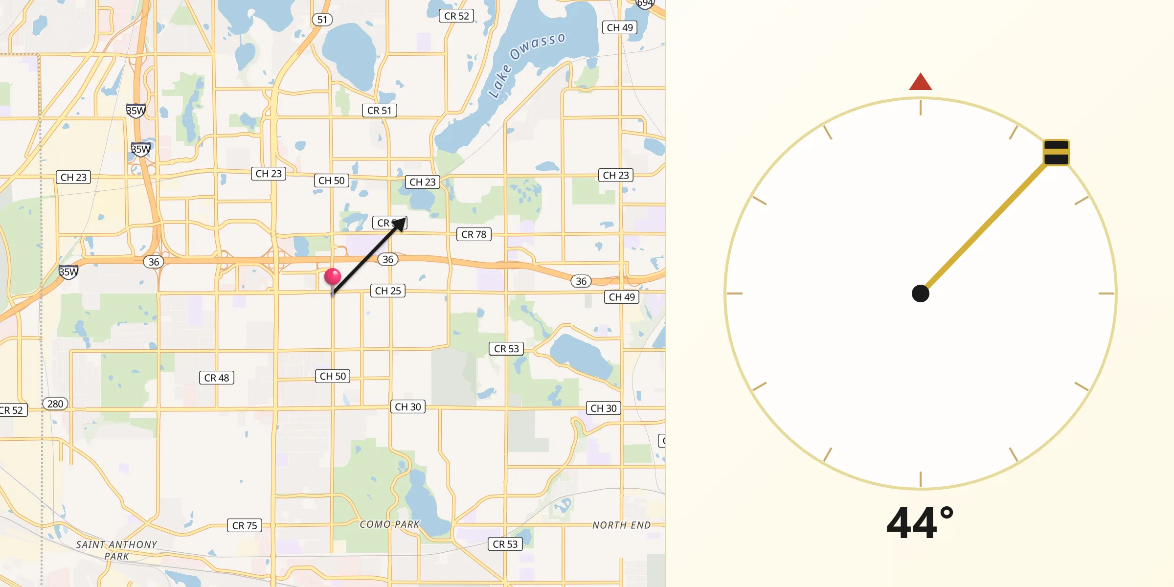 Dirección de la Qibla desde Roseville