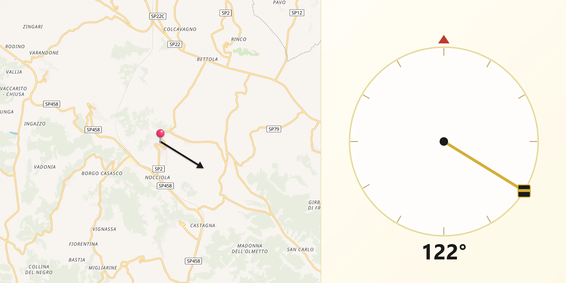 Direzione della Qibla da Montechiaro d'Asti