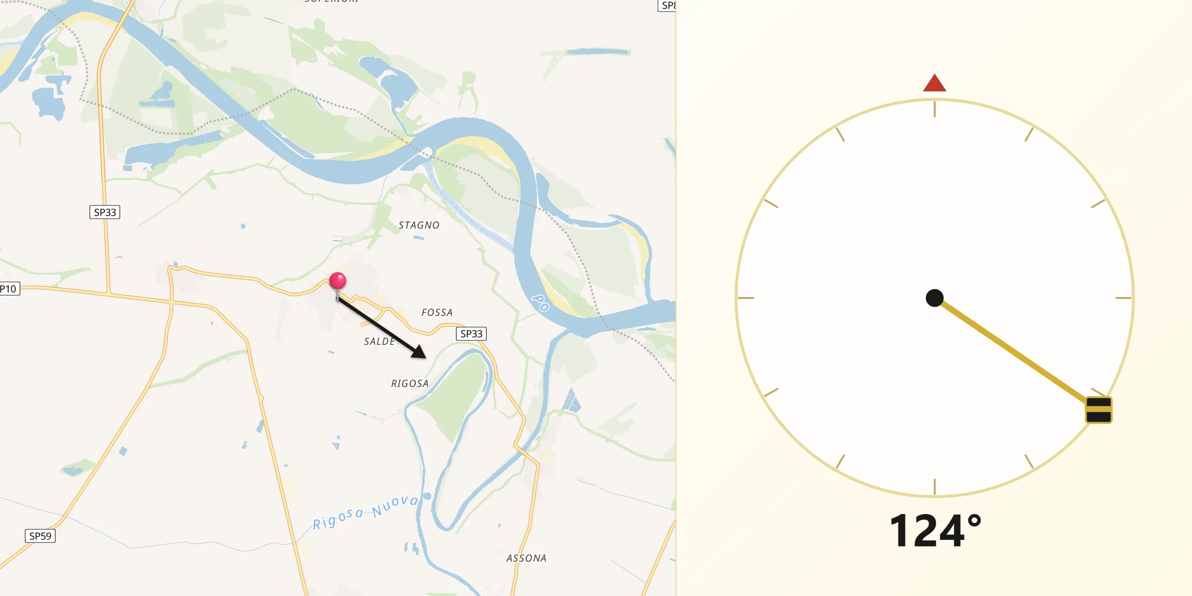 Direzione della Qibla da Roccabianca