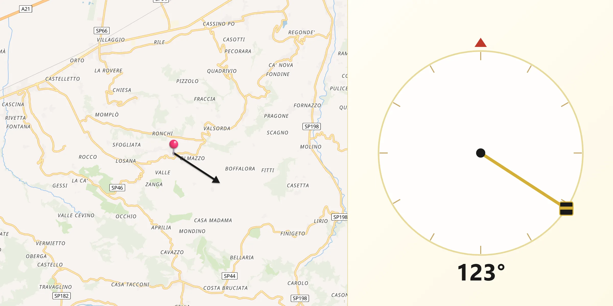 Direzione della Qibla da Mornico Losana