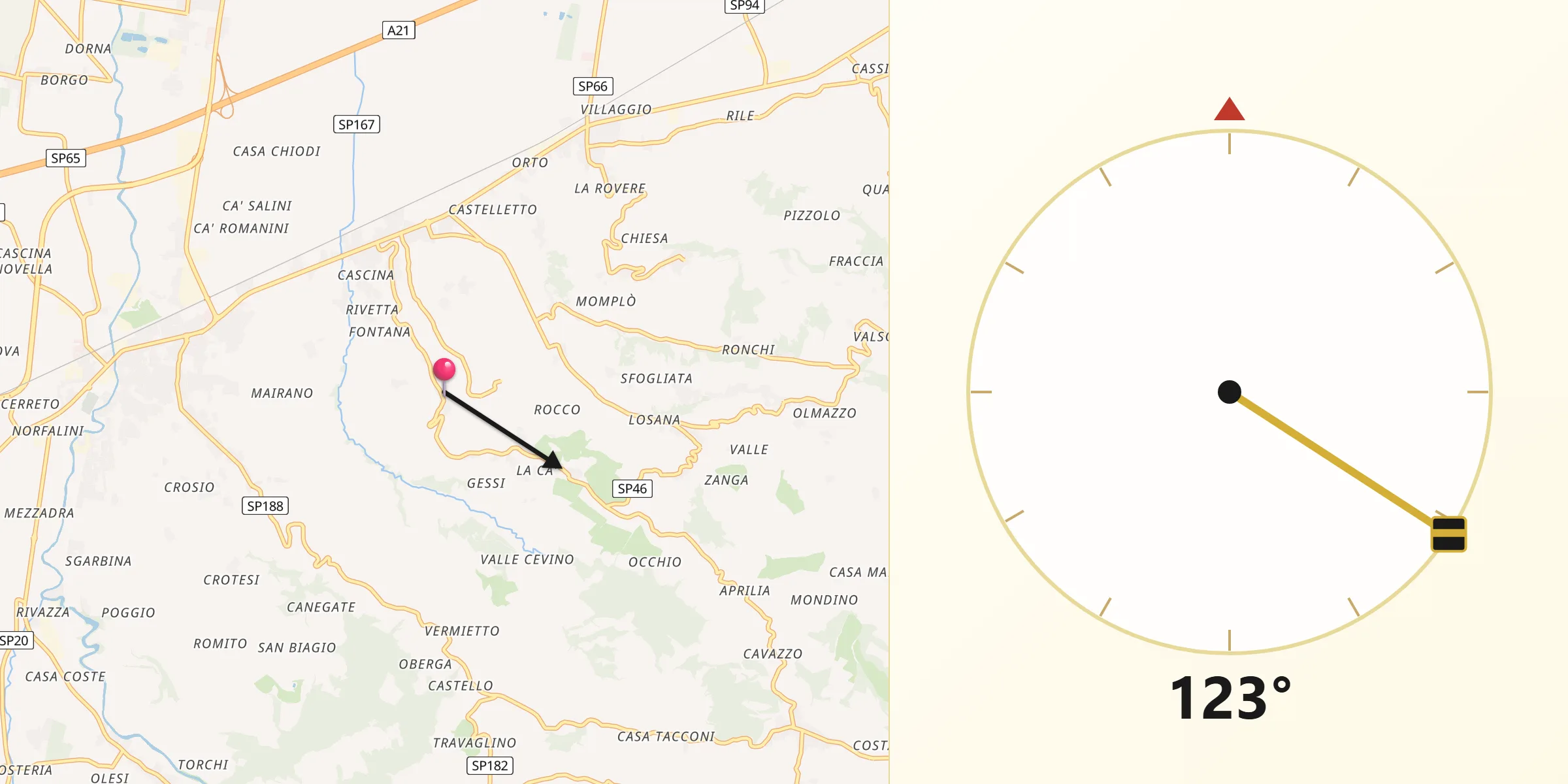 Direzione della Qibla da Corvino San Quirico