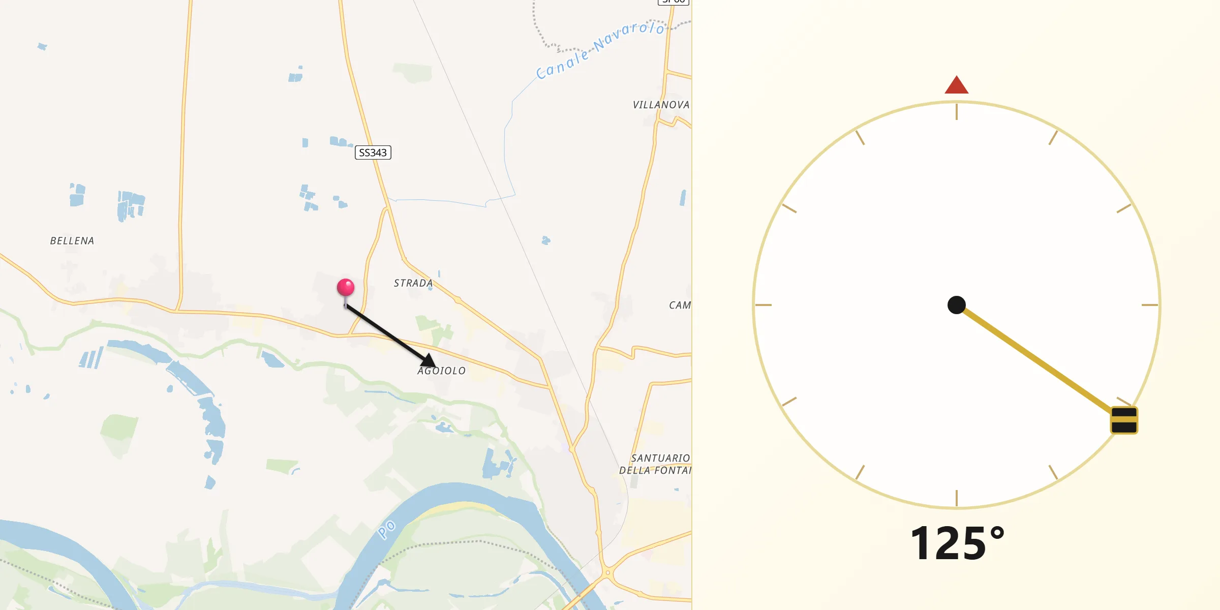 Direzione della Qibla da Martignana di Po