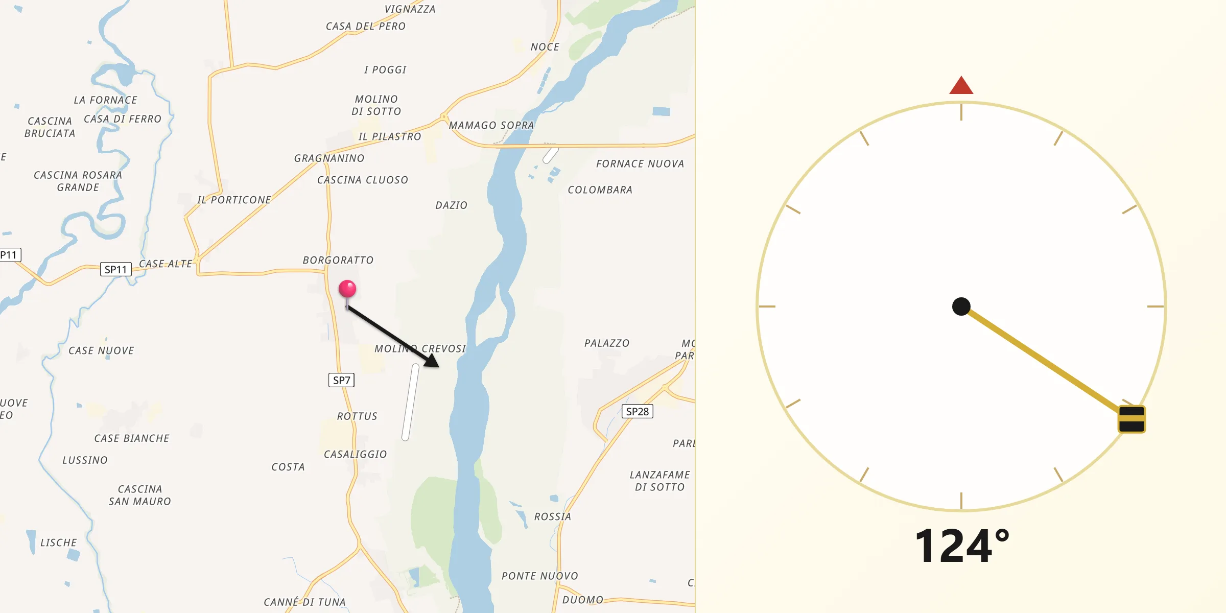 Direzione della Qibla da Gragnano Trebbiense