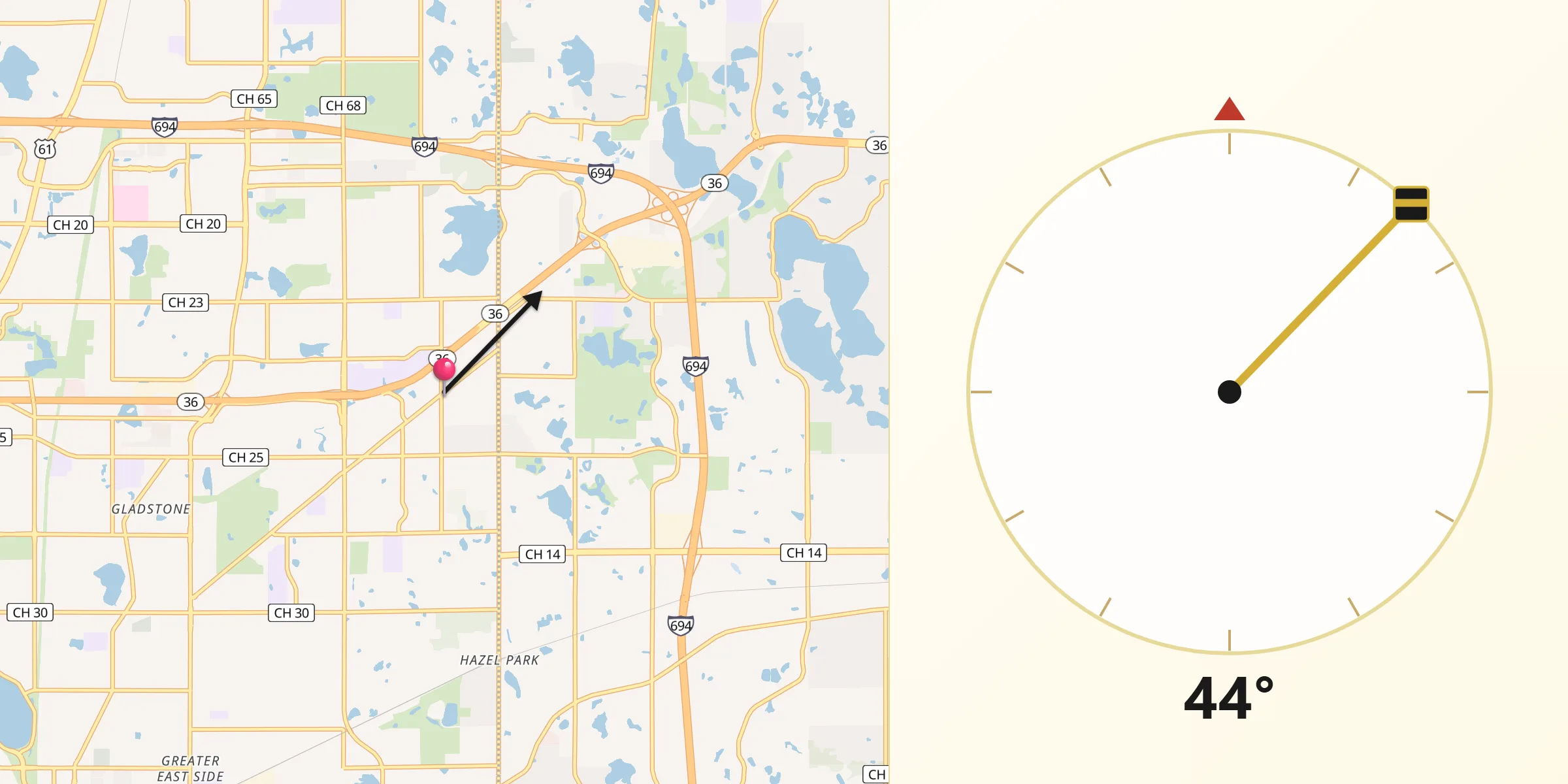 Qibla Direction from North Saint Paul