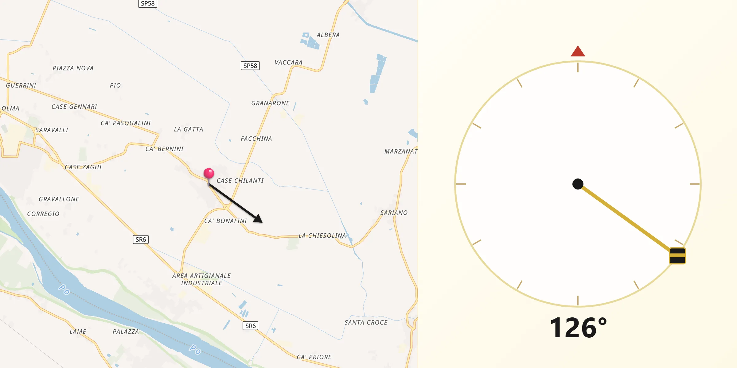 Direzione della Qibla da Ceneselli