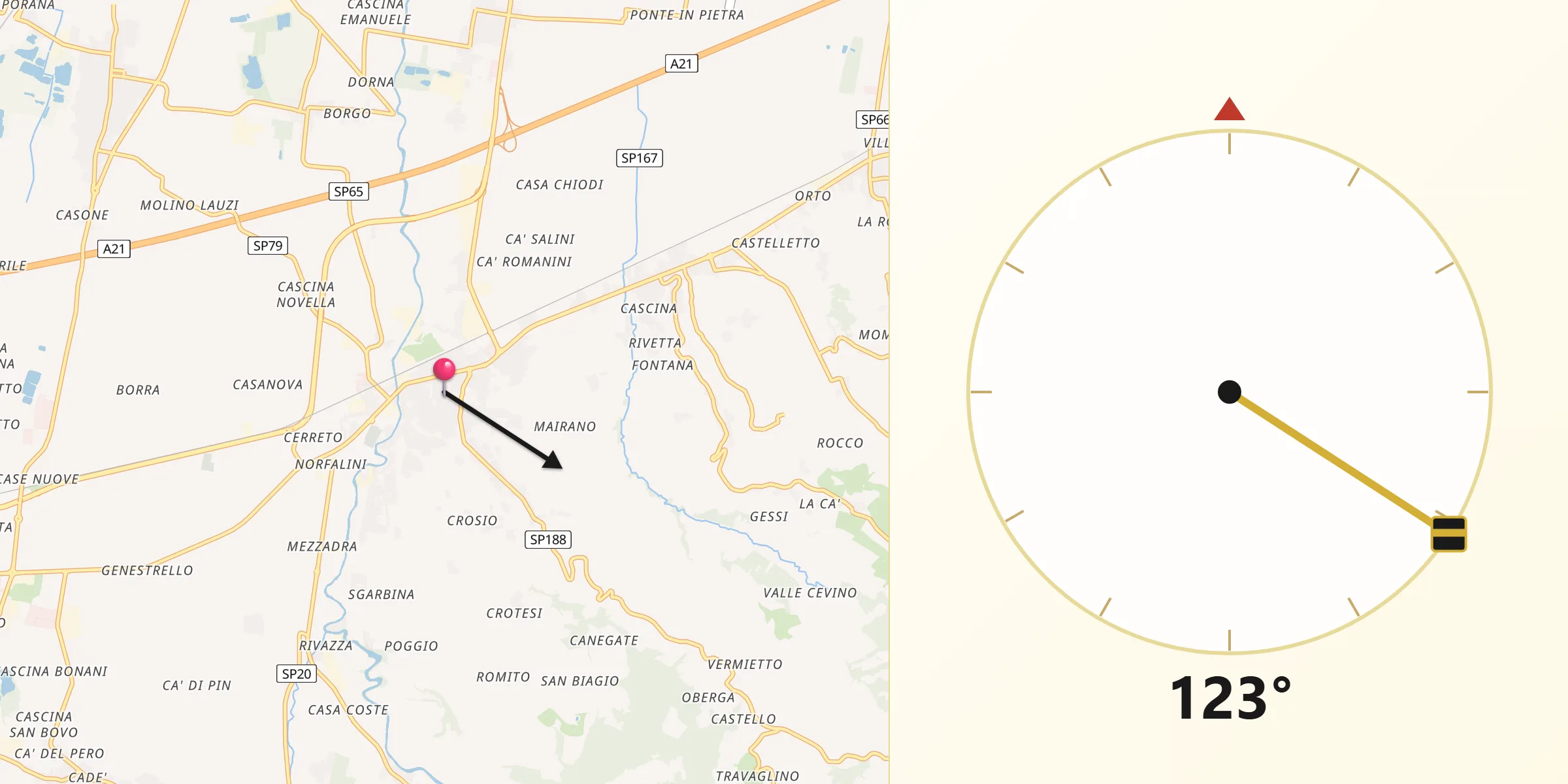Direzione della Qibla da Casteggio