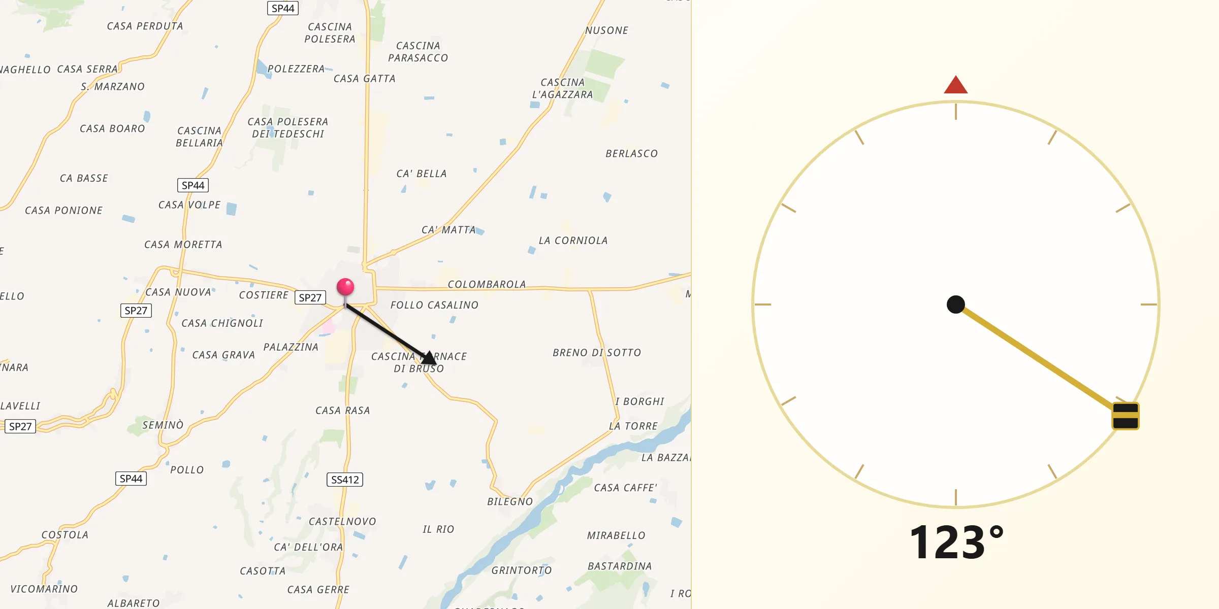 Direzione della Qibla da Borgonovo Valtidone