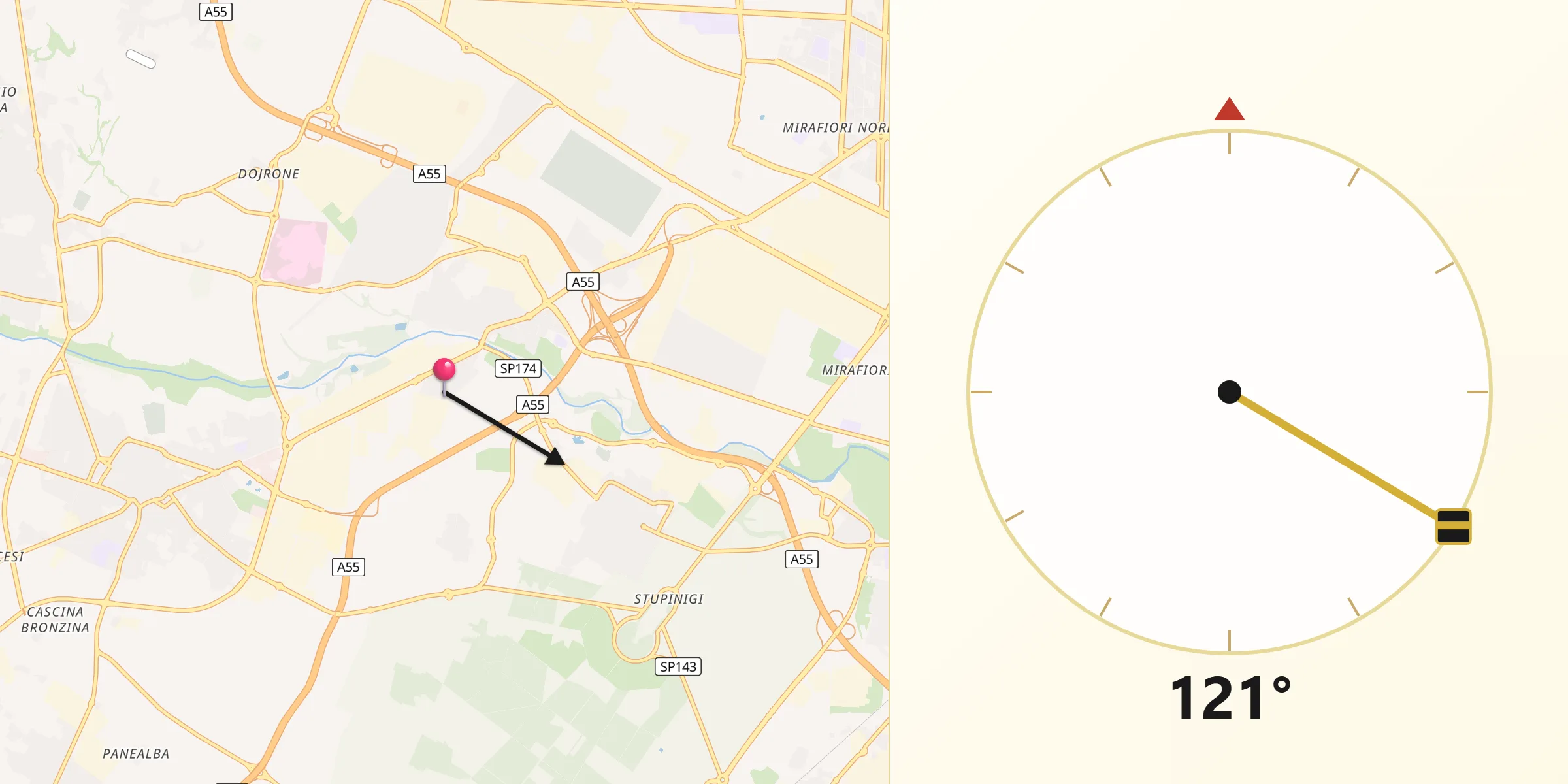 Direzione della Qibla da Borgo Melano