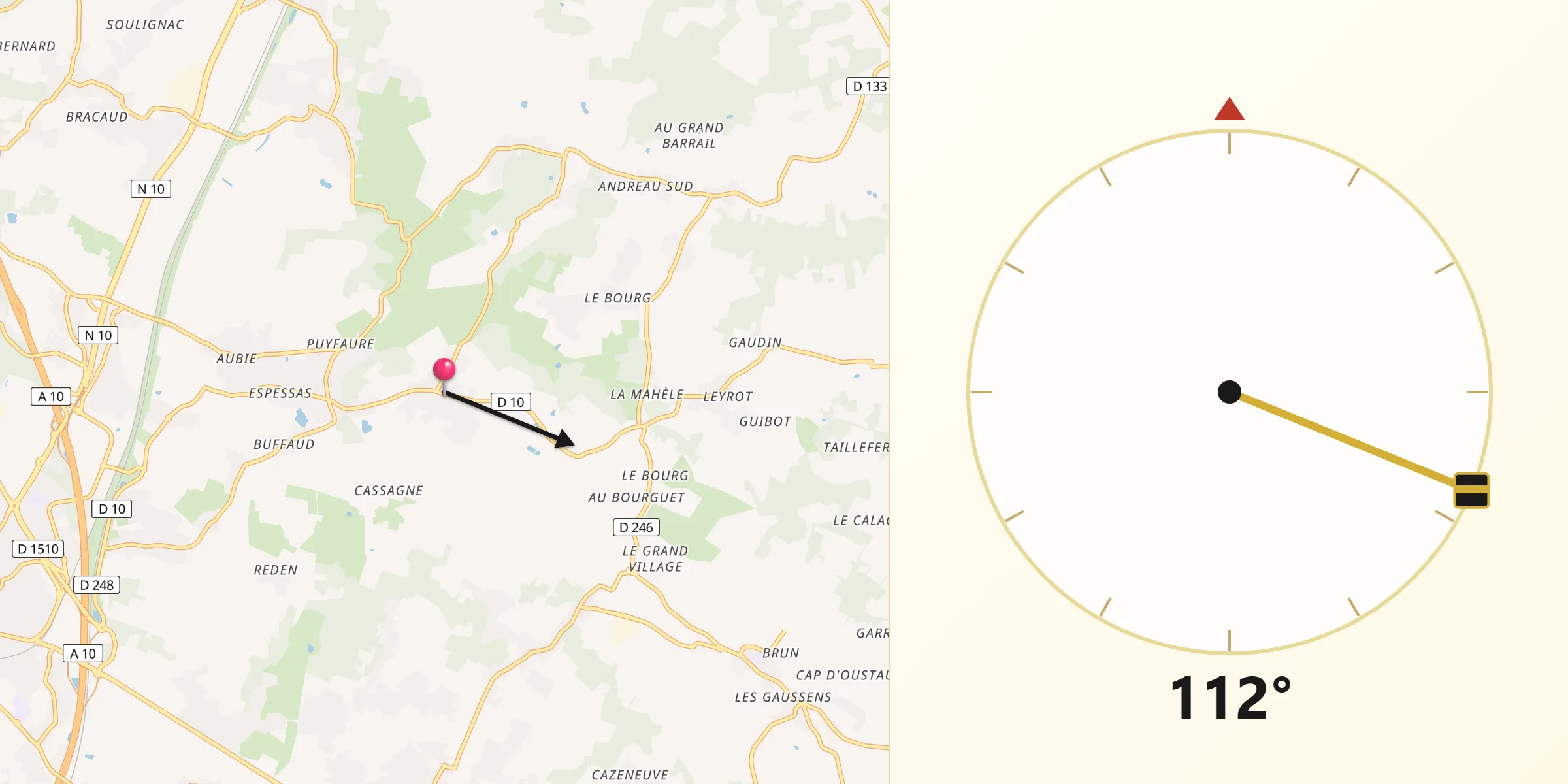 Direction vers la Qibla depuis Salignac