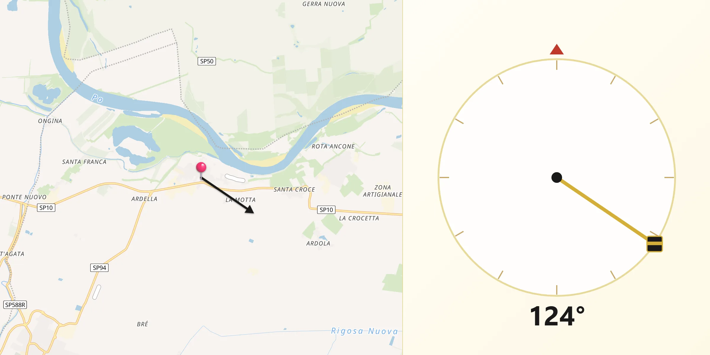 Direzione della Qibla da Polesine Parmense