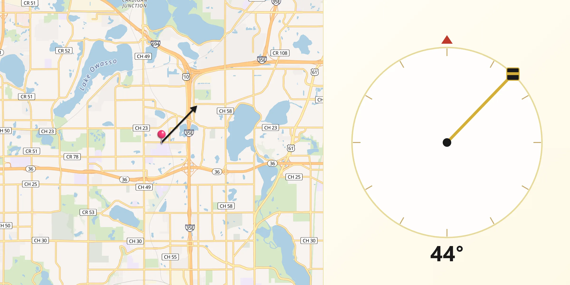 Qibla Direction from Ramsey County