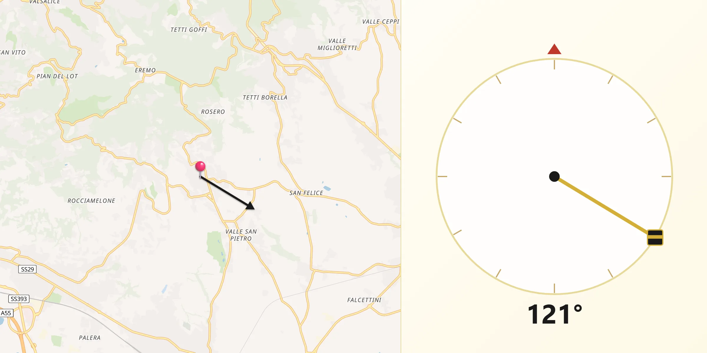 Direzione della Qibla da Pecetto