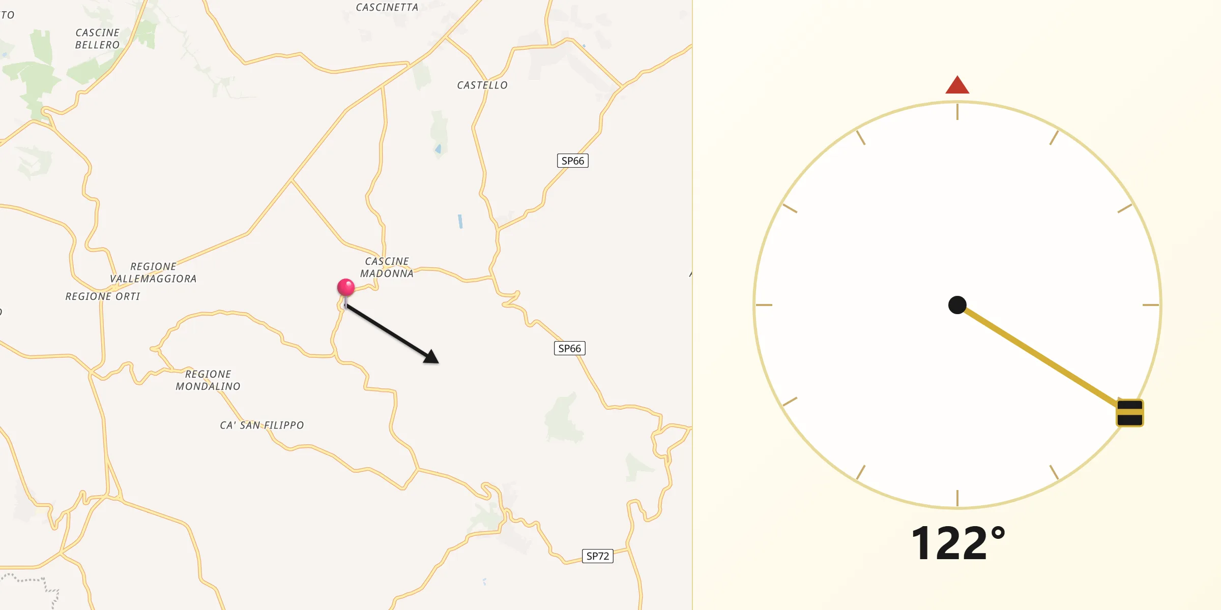 Direzione della Qibla da Camagna Monferrato