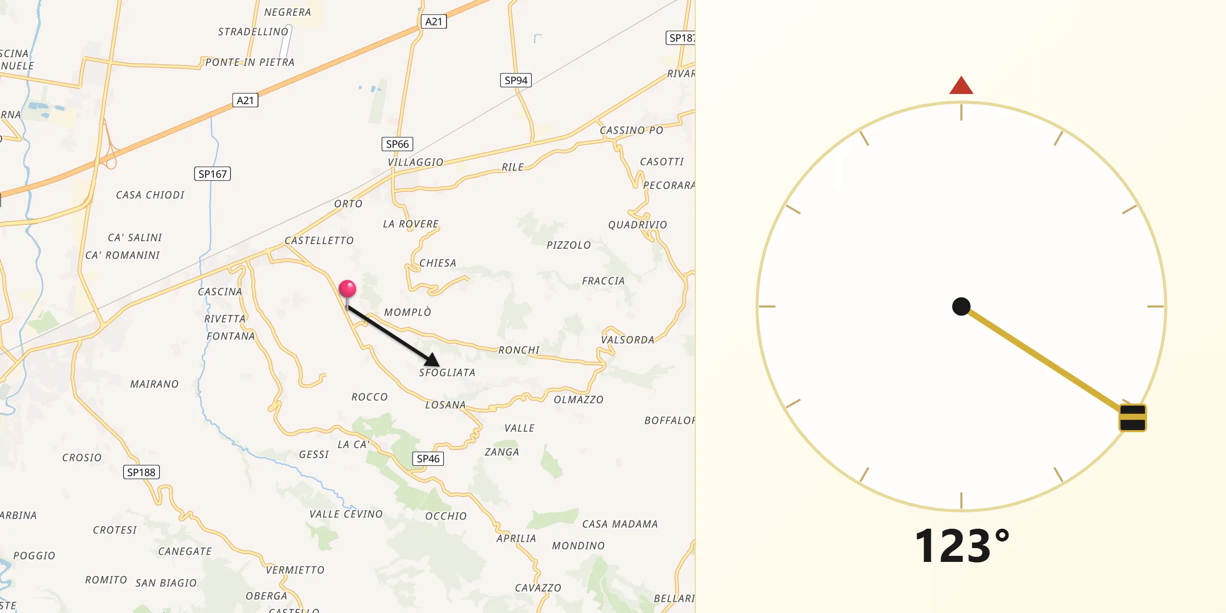 Direzione della Qibla da Torricella Verzate