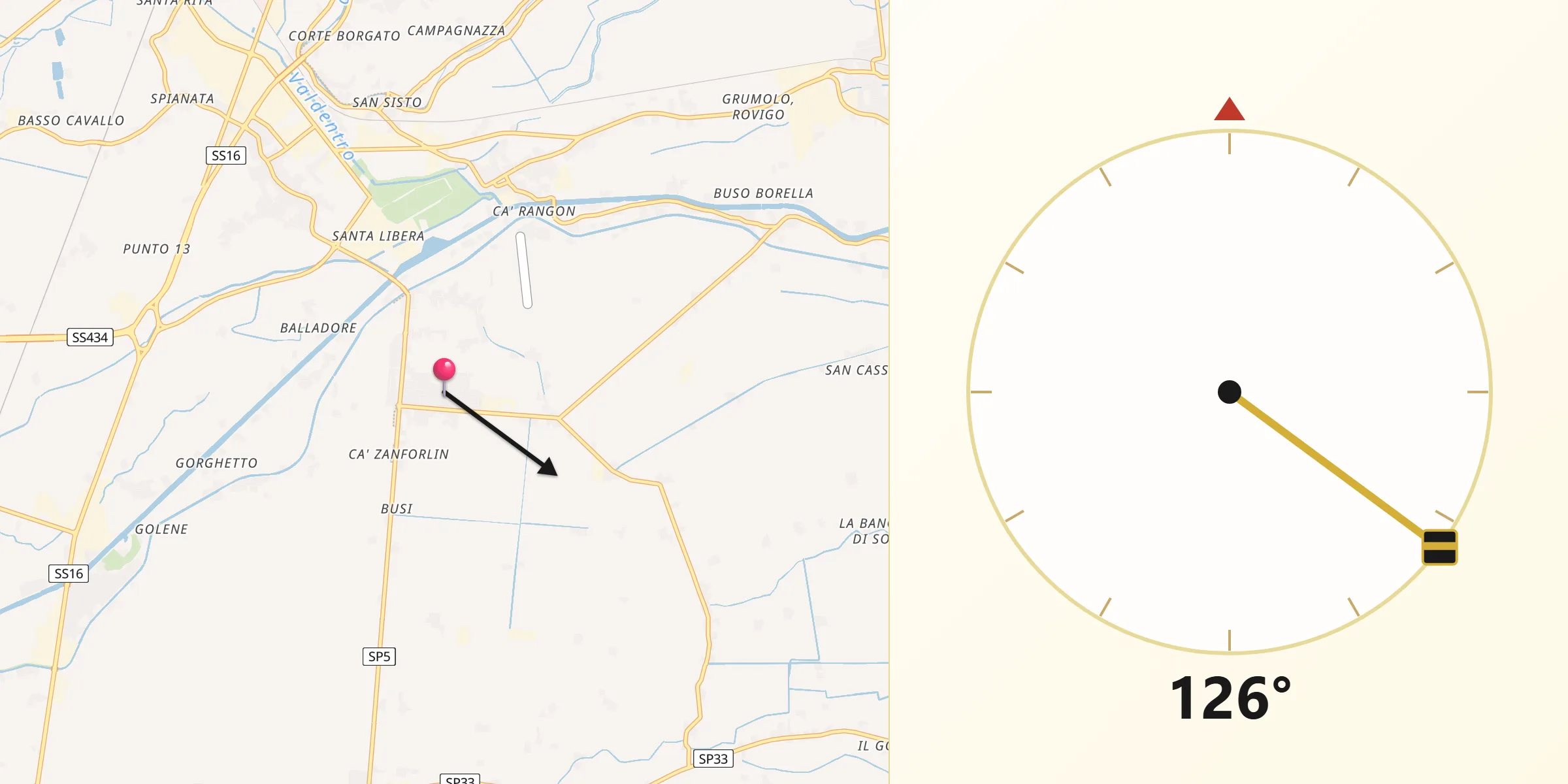 Direzione della Qibla da Pontecchio Polesine