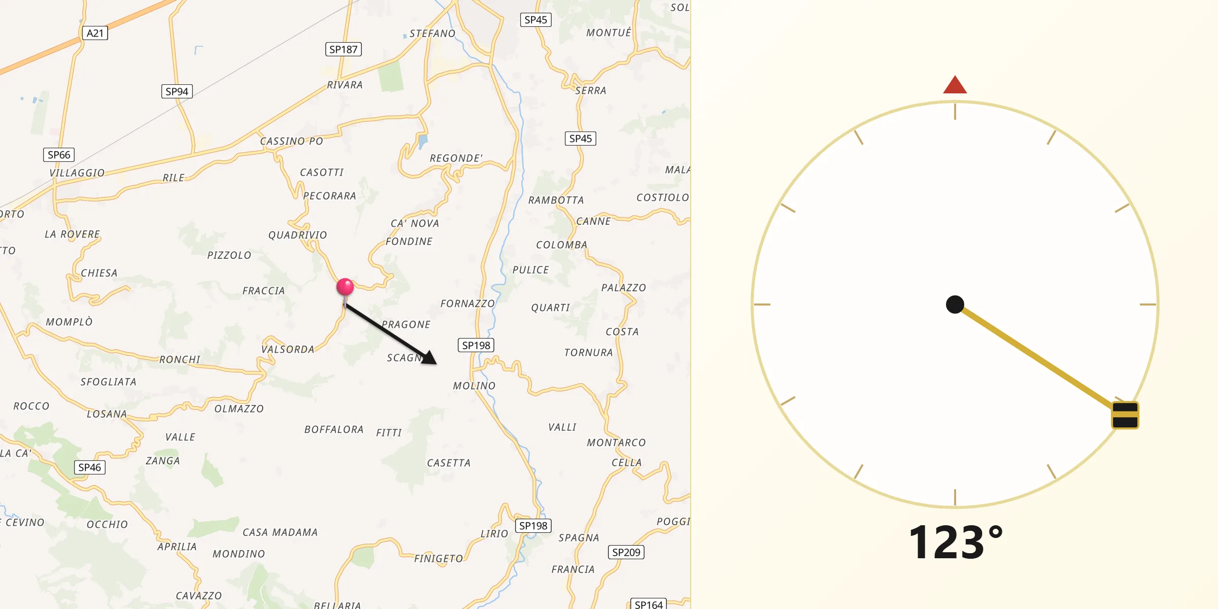 Direzione della Qibla da Pietra de' Giorgi