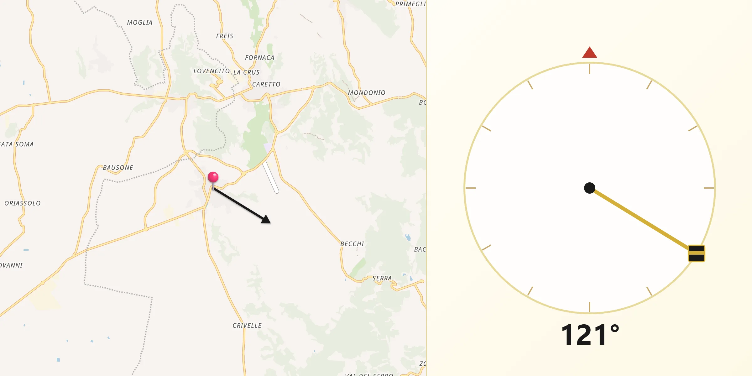 Direzione della Qibla da Buttigliera d'Asti