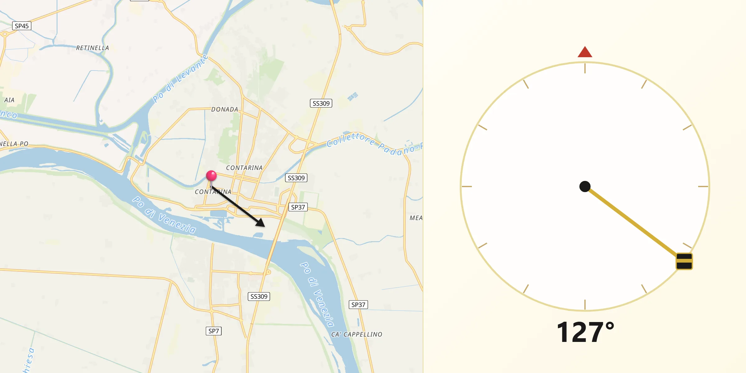 Direzione della Qibla da Taglio